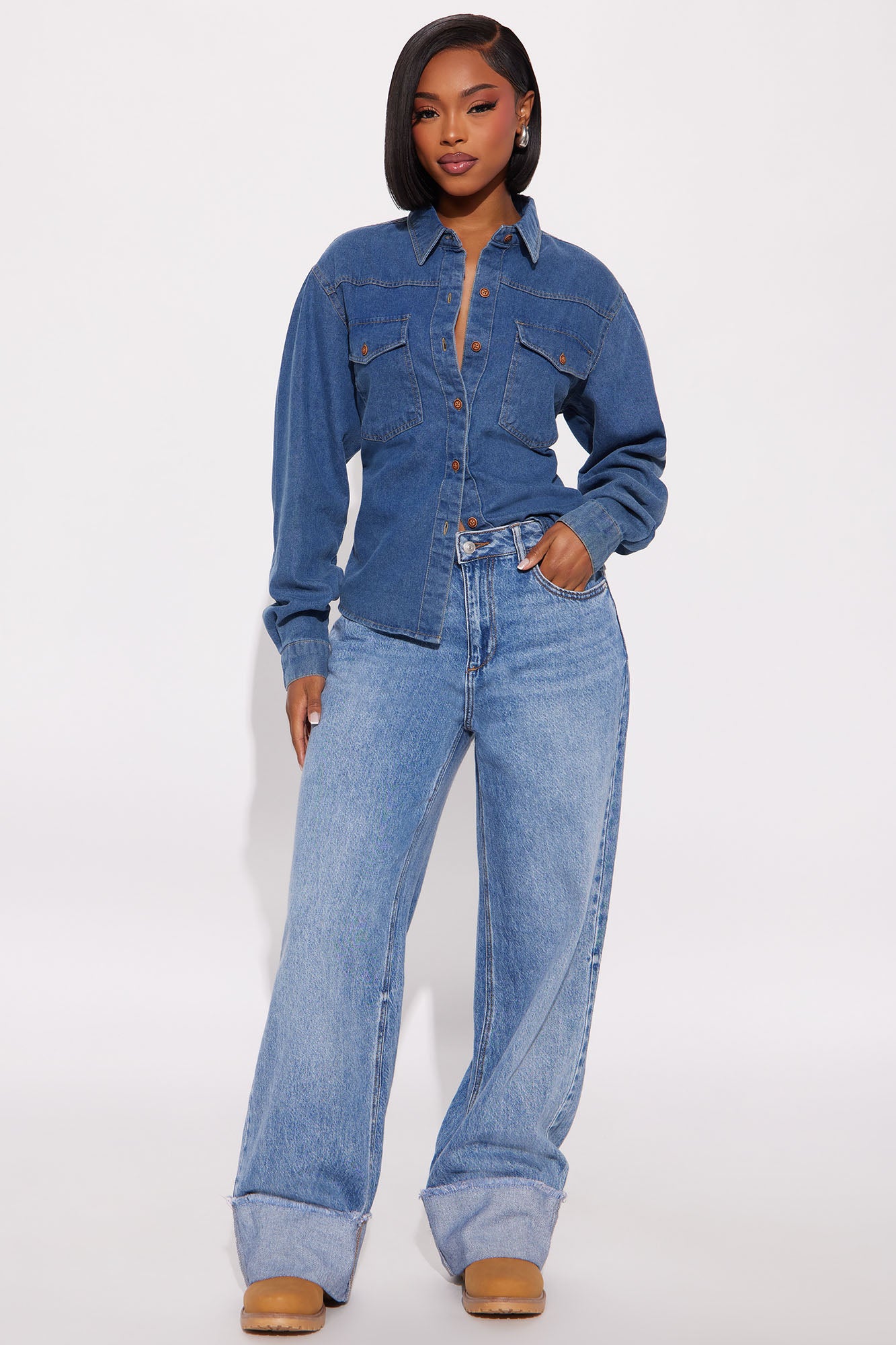 Statement Look Denim Shirt - Medium Wash