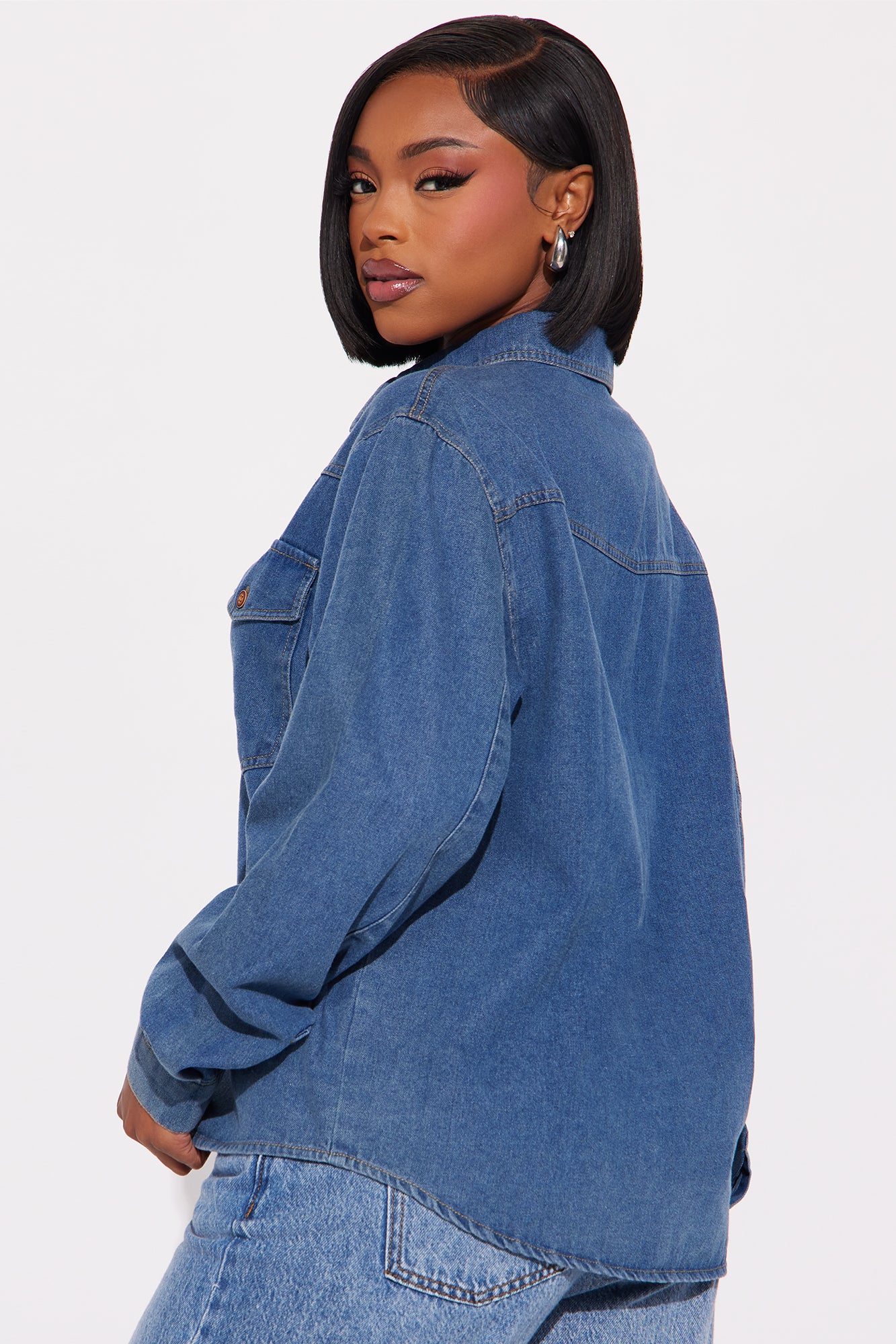 Statement Look Denim Shirt - Medium Wash