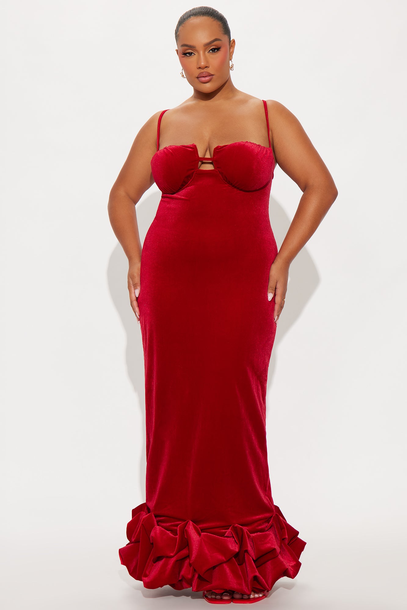 Meant For Me Velvet Maxi Gown - Red