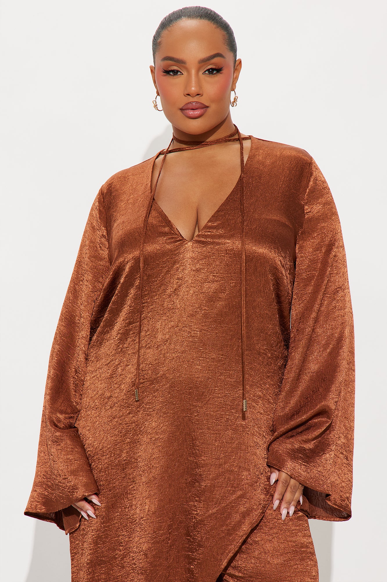 Clara Asymmetrical Satin Pant Set - Bronze