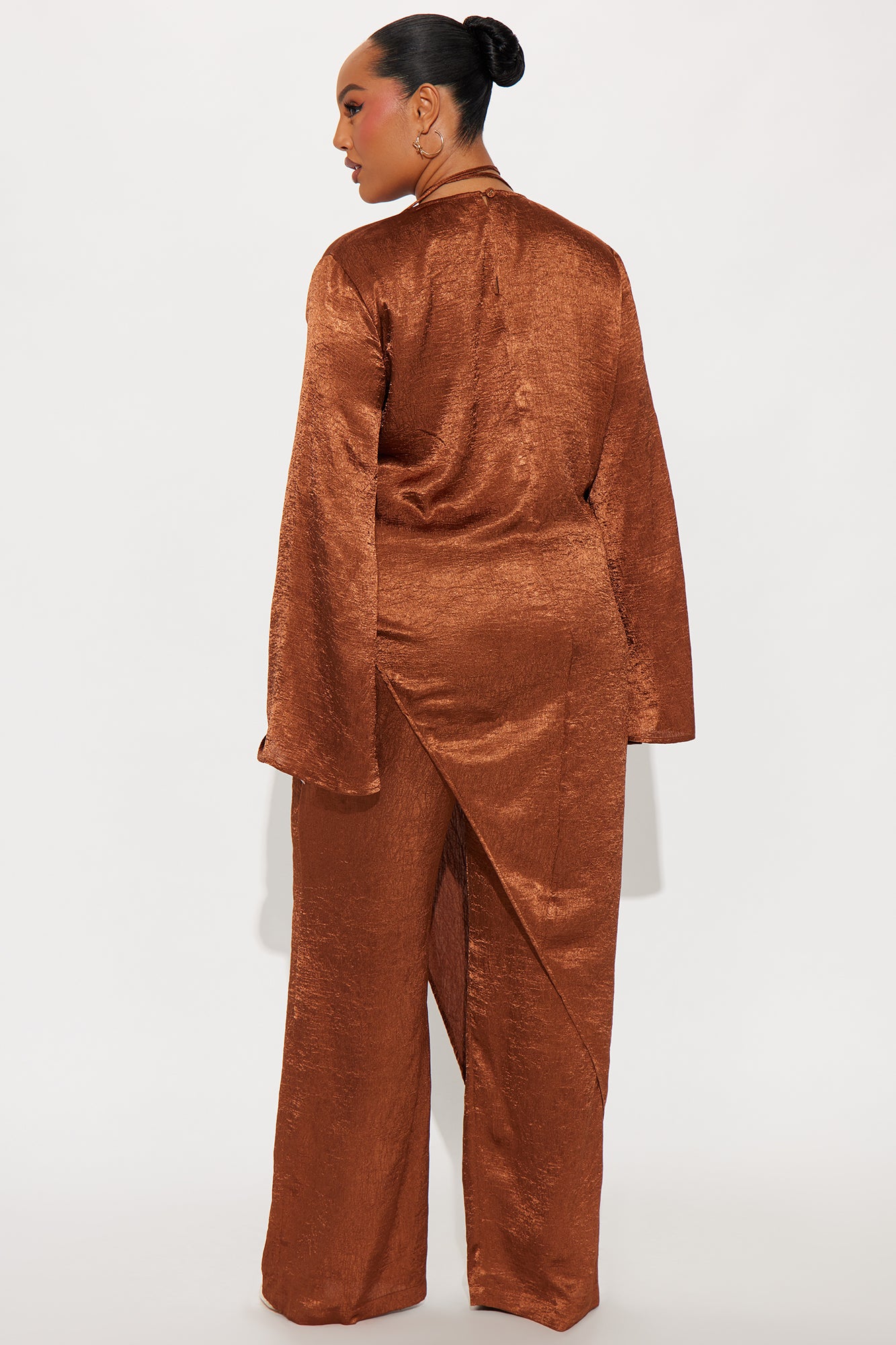 Clara Asymmetrical Satin Pant Set - Bronze