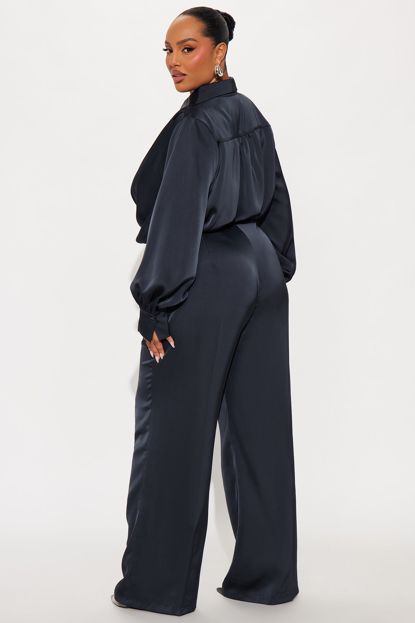 Kyla Collar Belted Pant Set - Grey