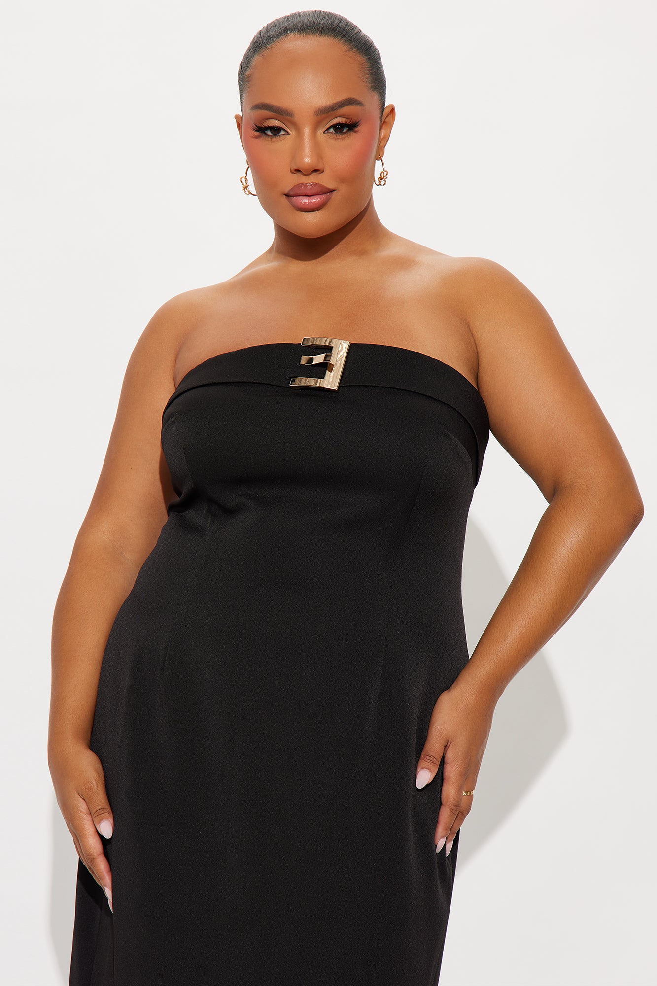 Suit Yourself Strapless Crepe Woven Midi Dress Set - Black