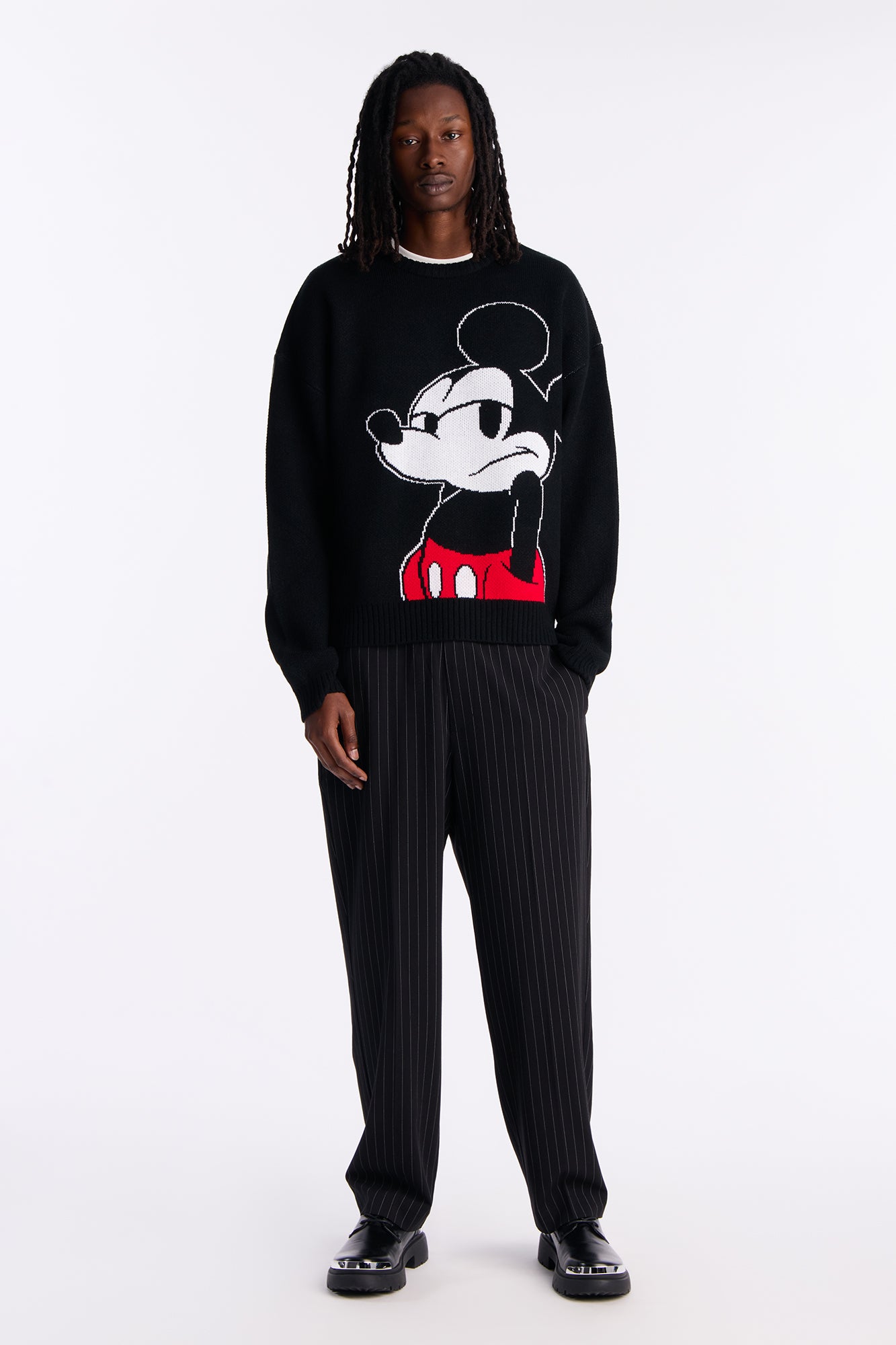 Straight Harlow Pinstripe Drawstring Pant - Black