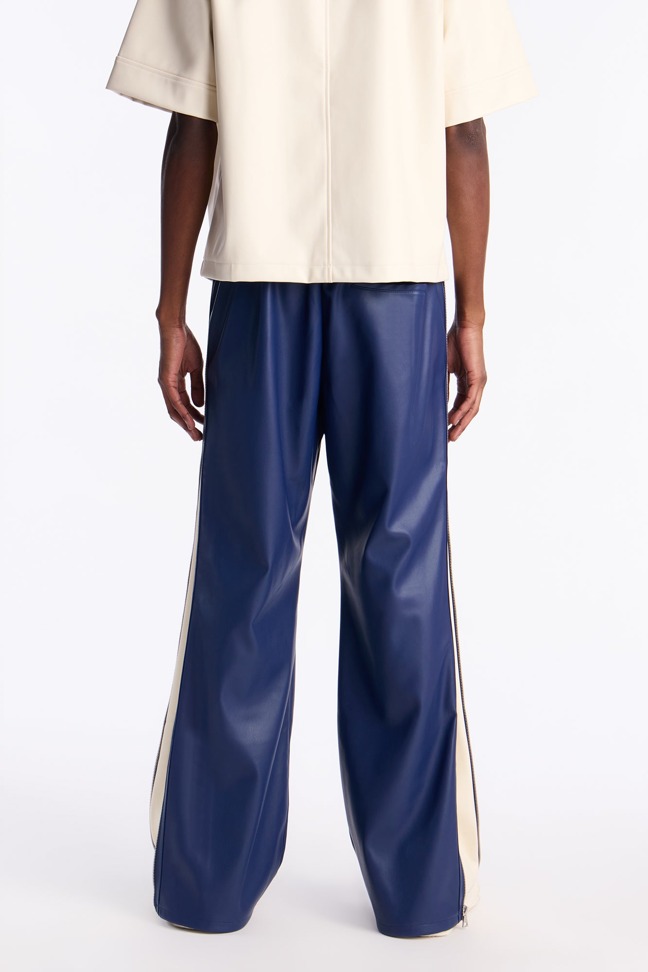 Multifit Contrast Panel Vegan Leather Zip Pant - Navy/combo