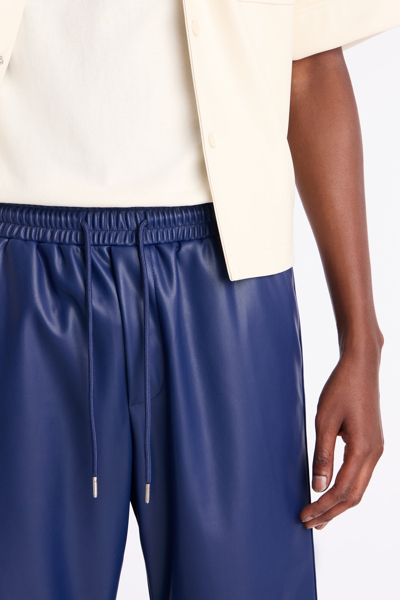 Multifit Contrast Panel Vegan Leather Zip Pant - Navy/combo