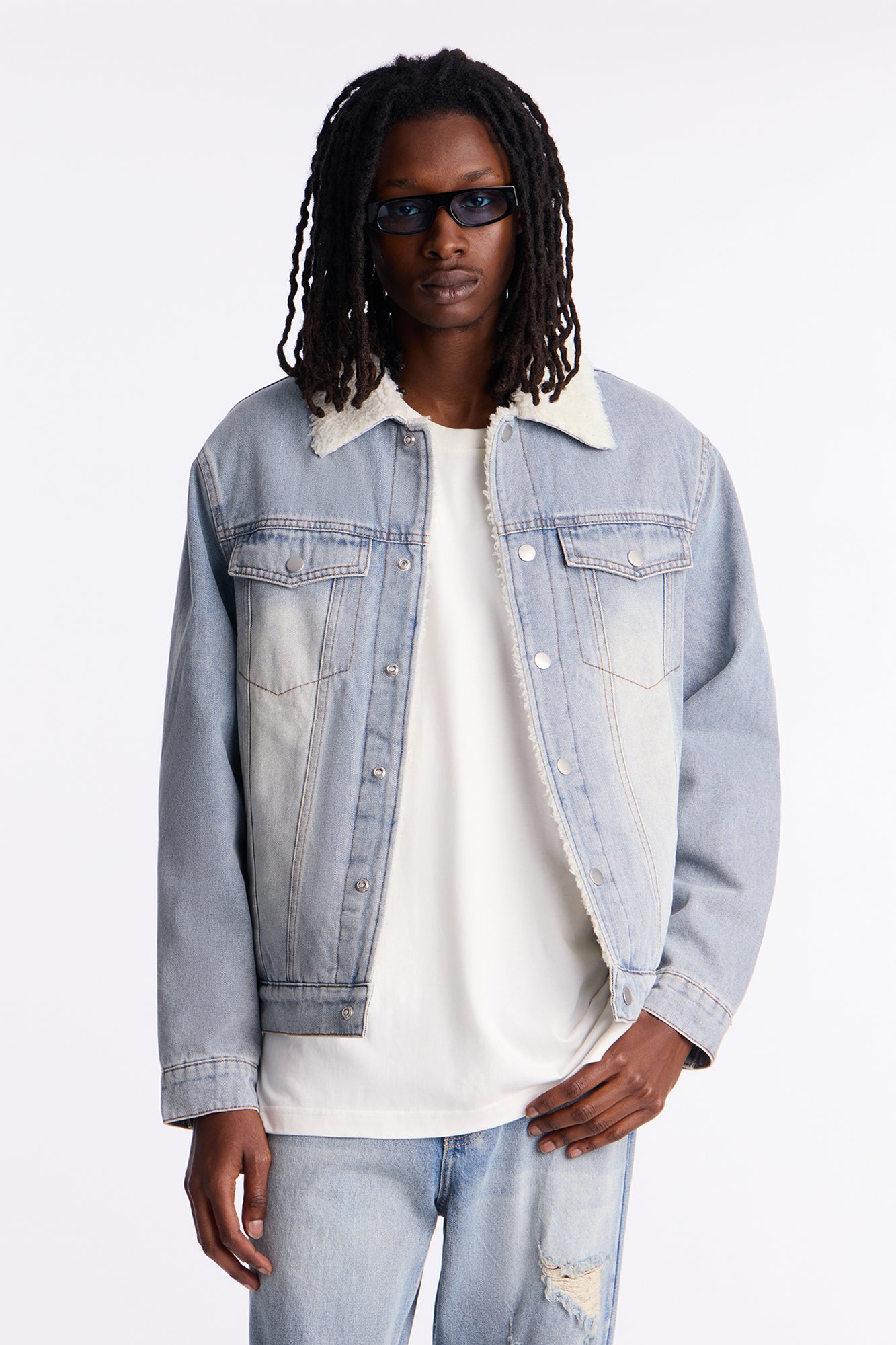 Street Dreams Sherpa Collar Jacket - Light Blue Wash