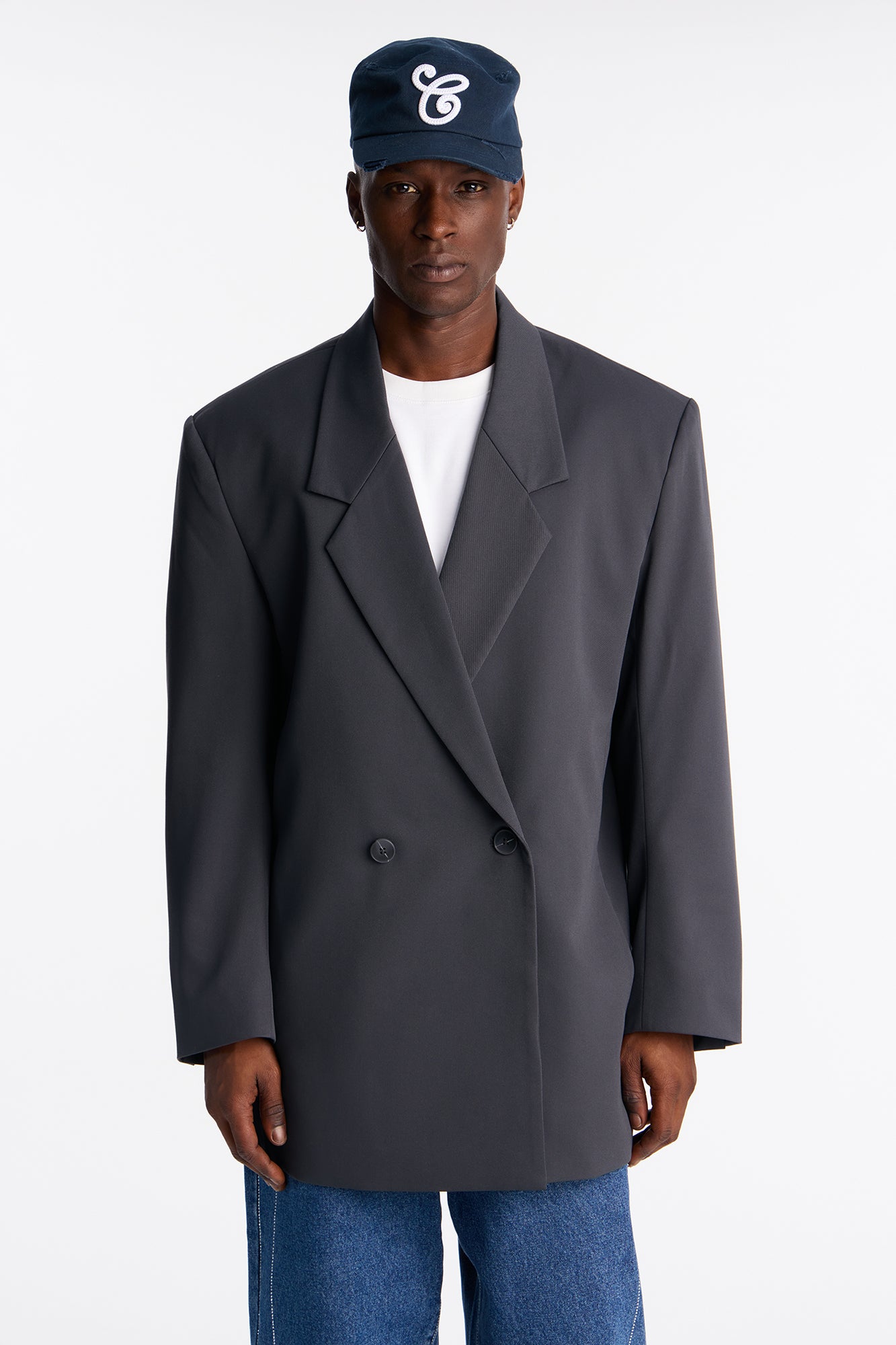 Oversized Quiet Authority Double Breasted Blazer - Charcoal