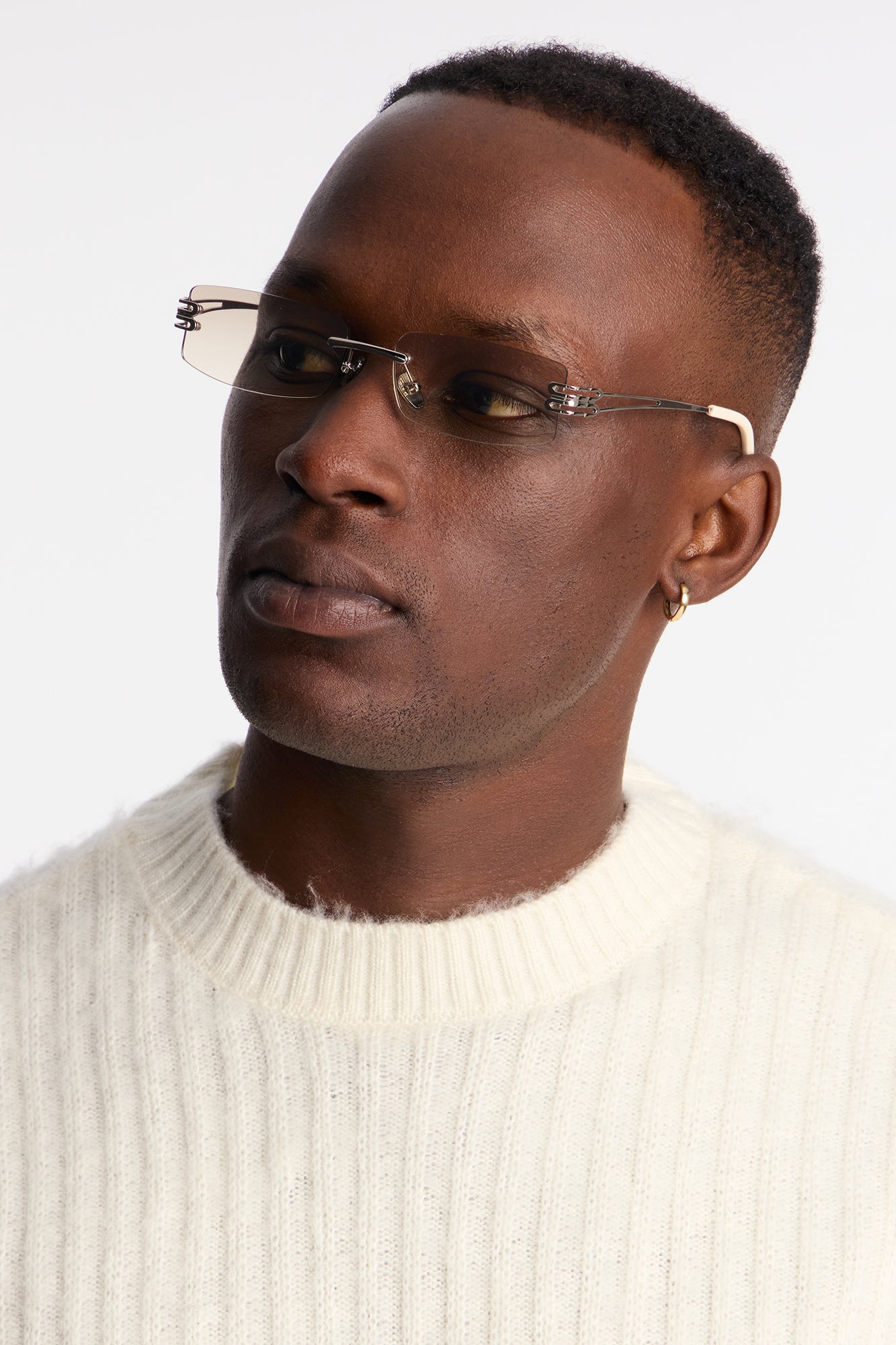 Sleek Frameless Metal Sunglasses - White