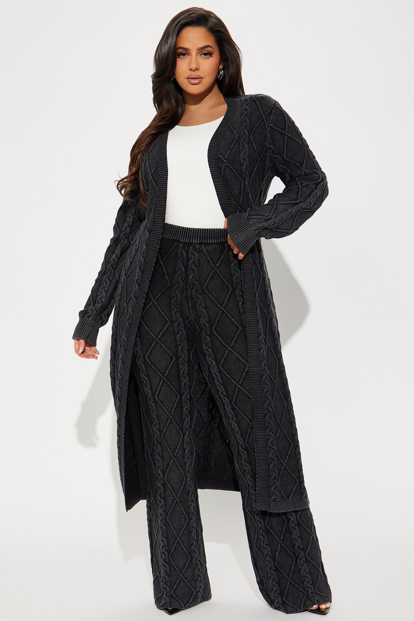 Sunday Staple Washed Sweater Pant Set - Charcoal