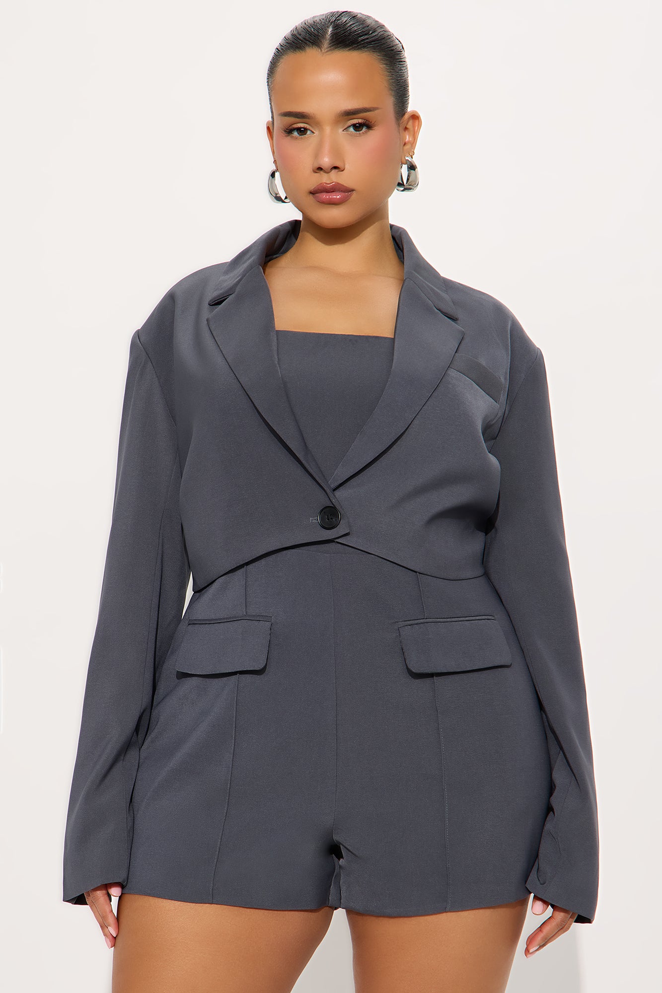 Frankie 2 Piece Blazer Romper - Grey