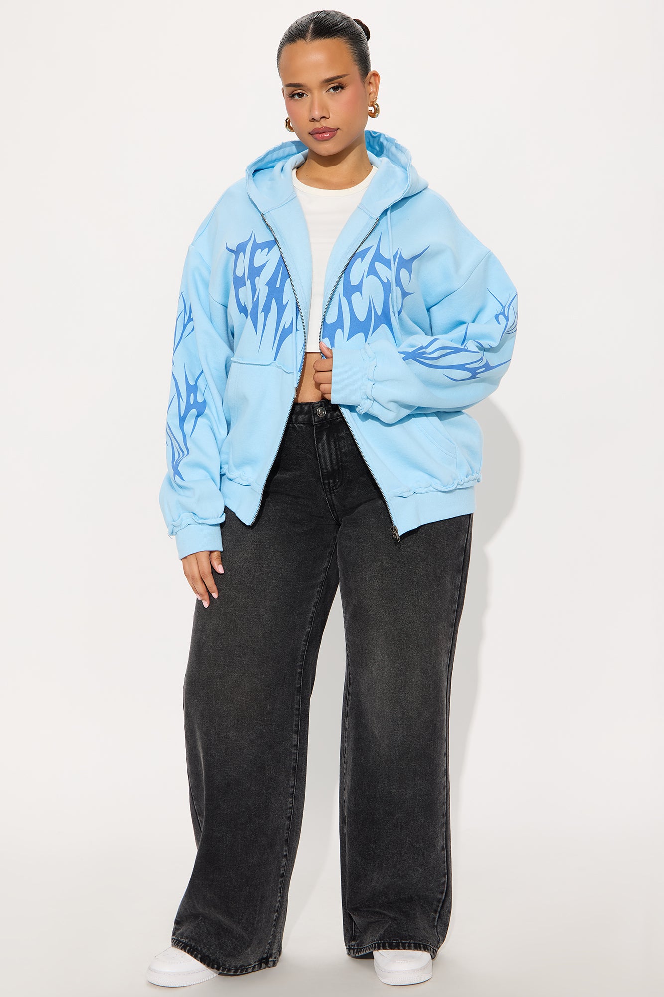 Fearless Club Washed Fleece Hoodie - Light Blue