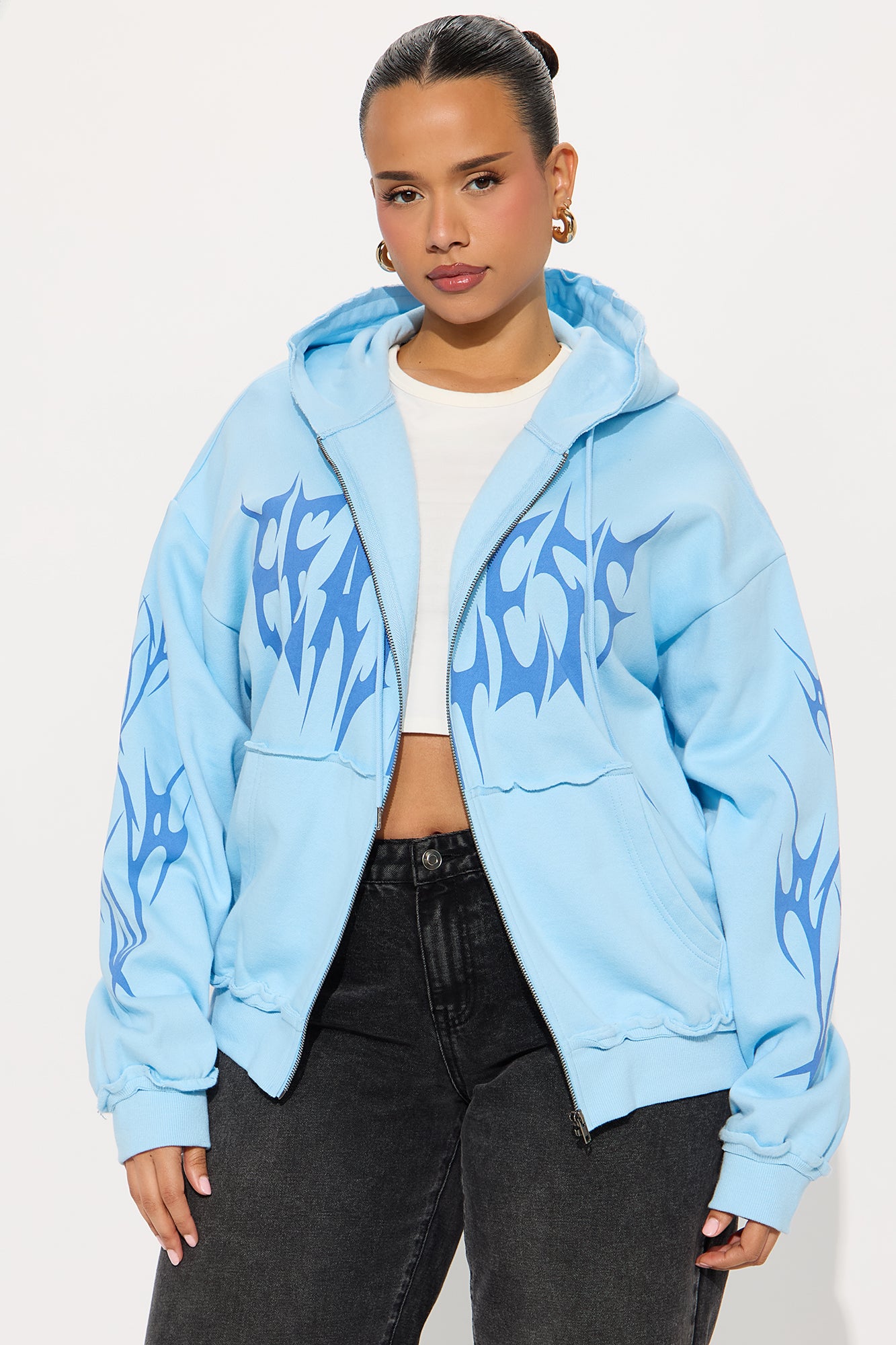 Fearless Club Washed Fleece Hoodie - Light Blue