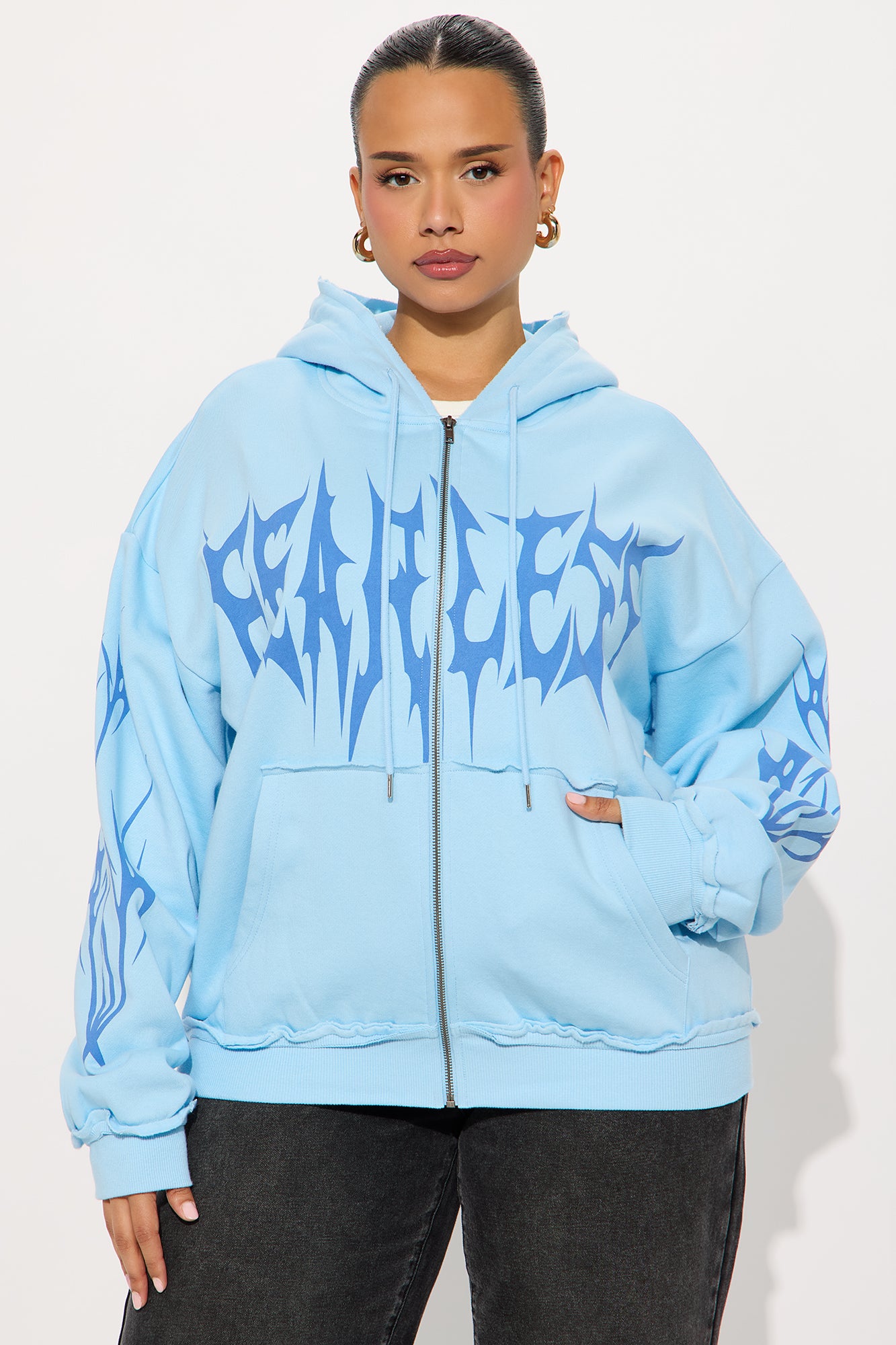 Fearless Club Washed Fleece Hoodie - Light Blue