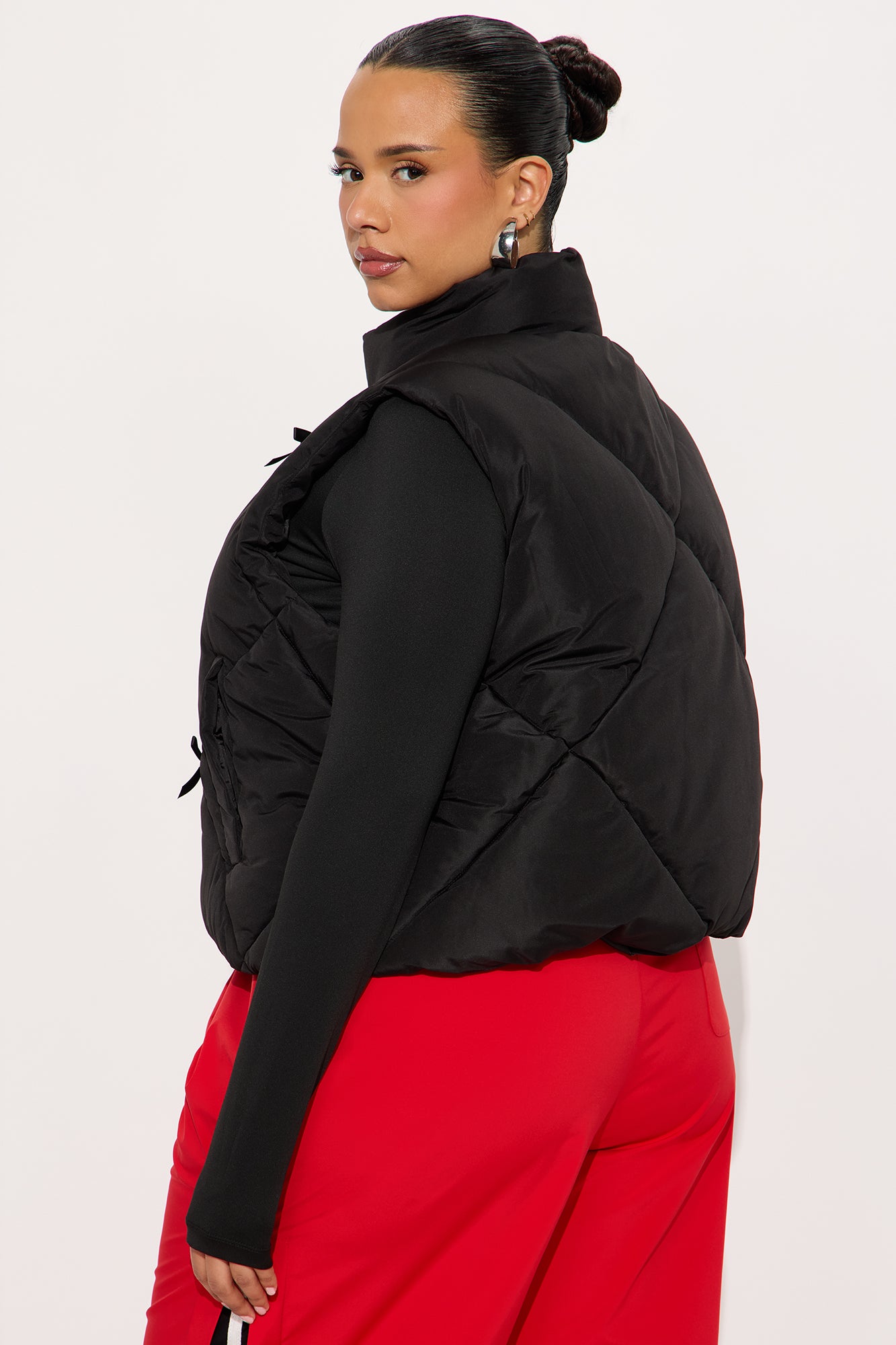 Cuteness Overload Bow Nylon Puffer Vest - Black