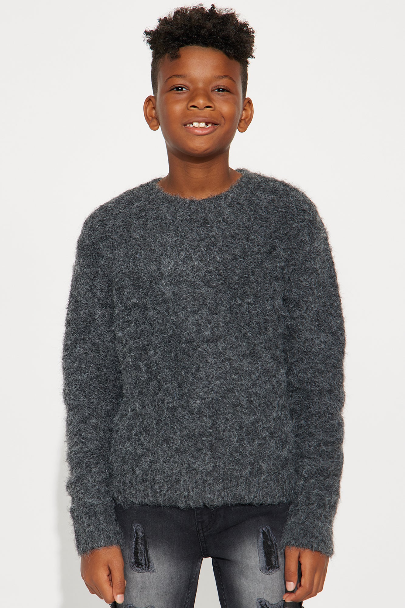 Mini Oversized Fluffy Sweater - Charcoal