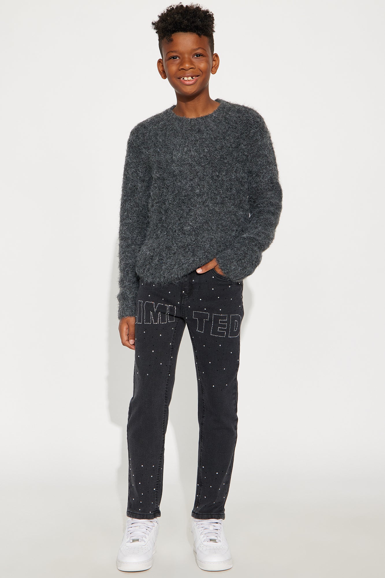 Mini Finezza Embellished Straight Leg Jeans - Charcoal