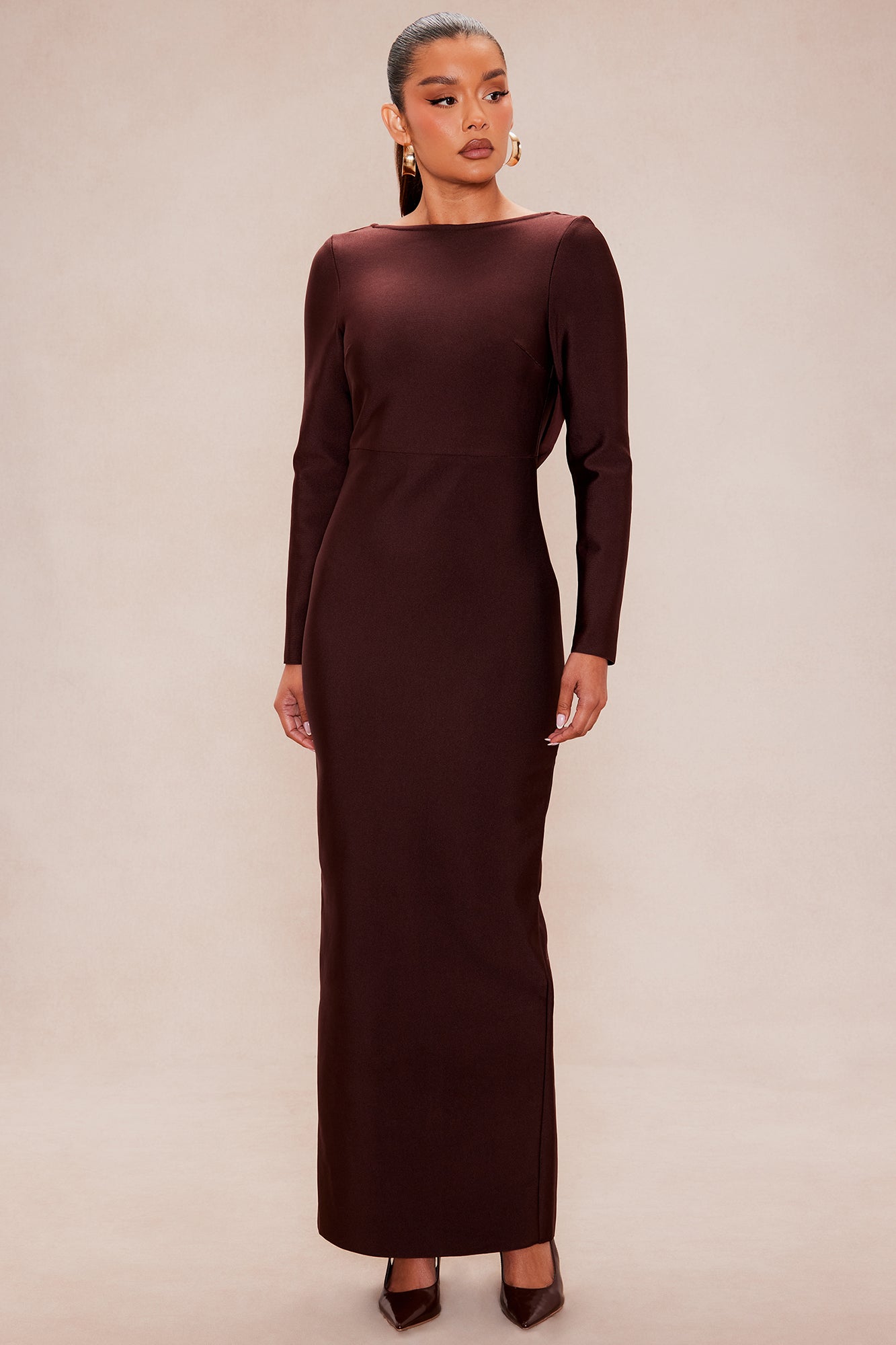 Mariella Backless Bandage Maxi Dress - Chocolate