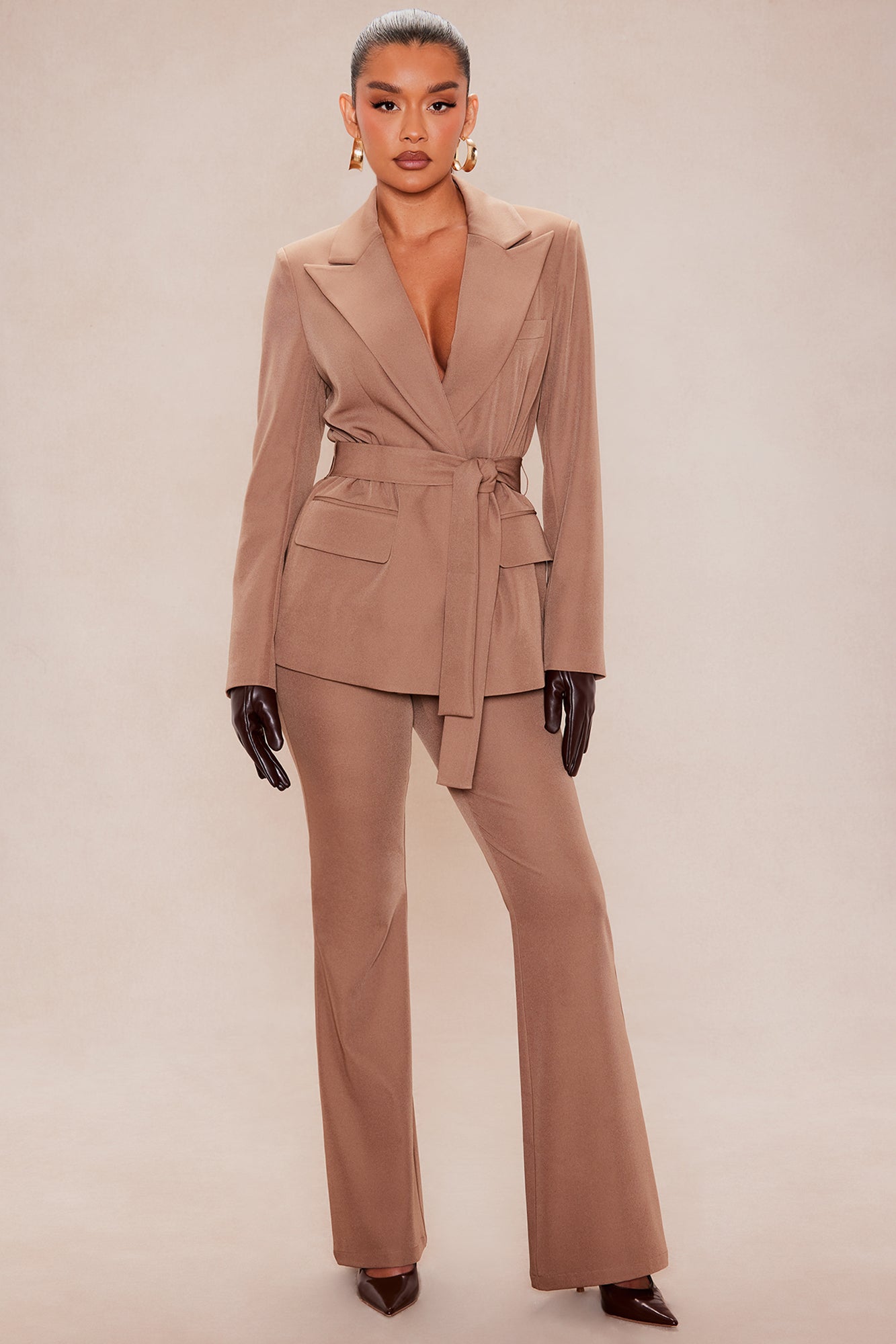 Raeline Tie Waist Blazer Pant Set - Coco