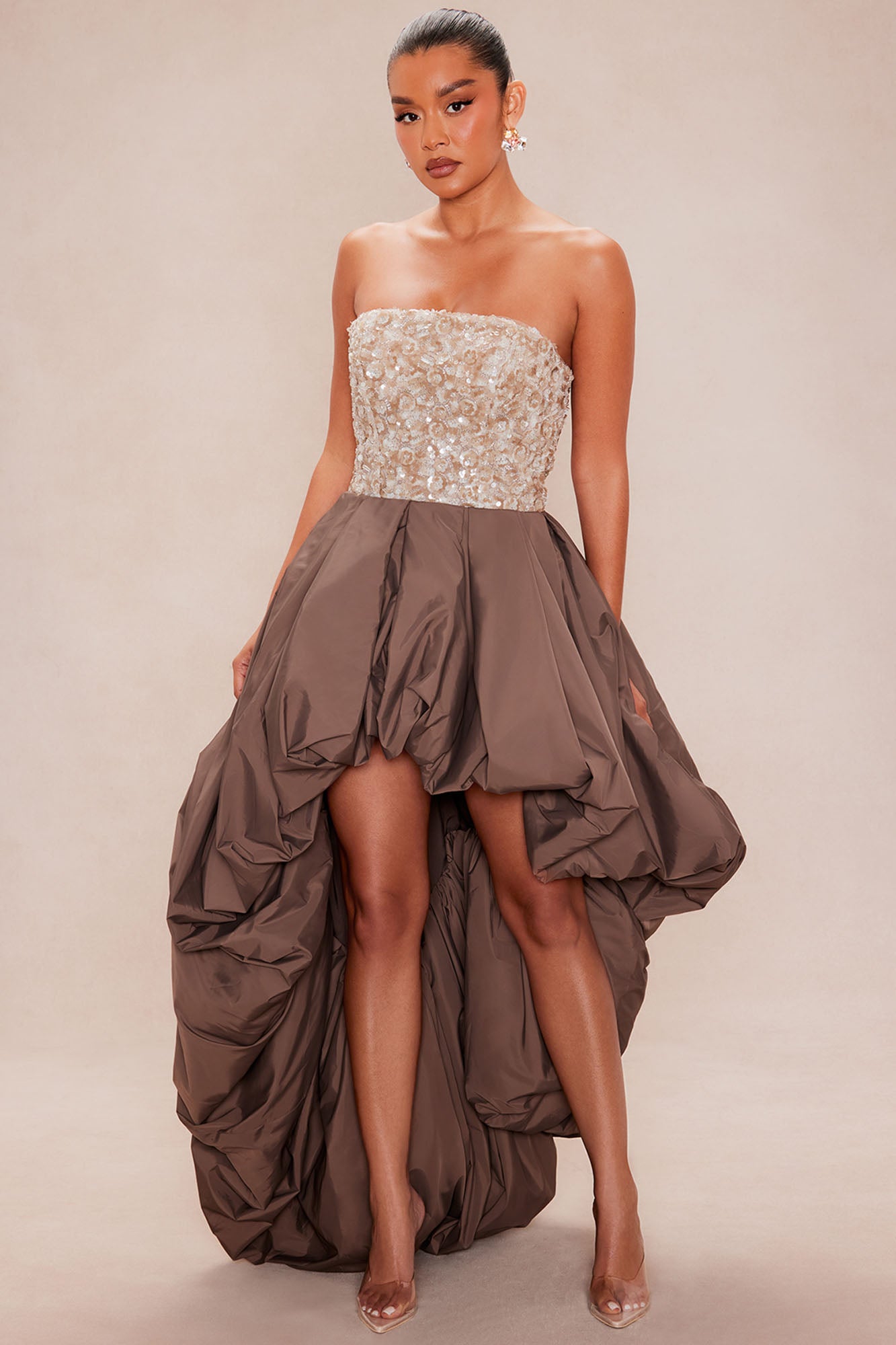 Kahrissa Bubble Embellished Gown - Mocha
