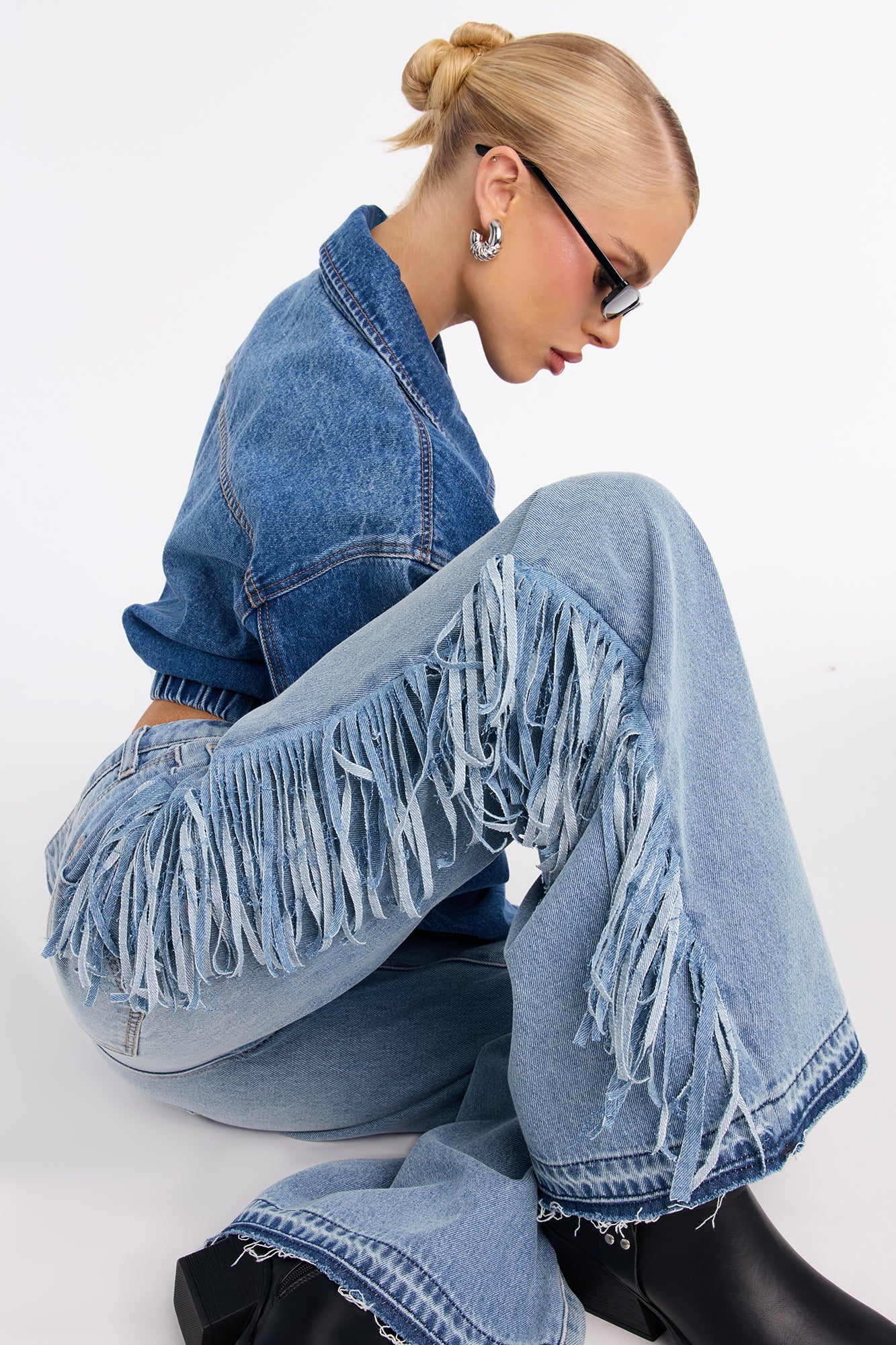 On The Fringe Wide Leg Jeans - Light Wash