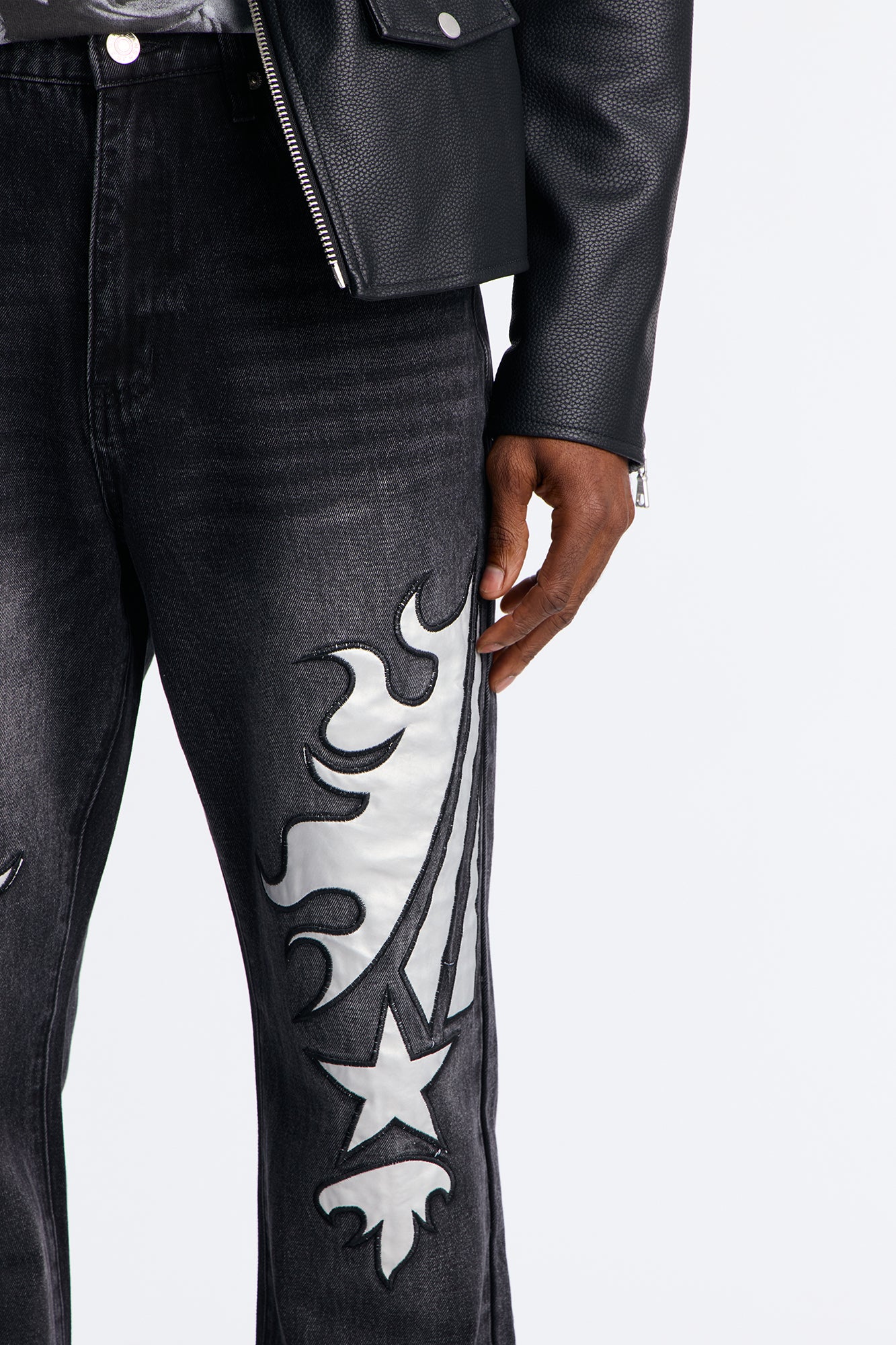 Stacked Slim Flare Blazing Star Jean - Black Wash