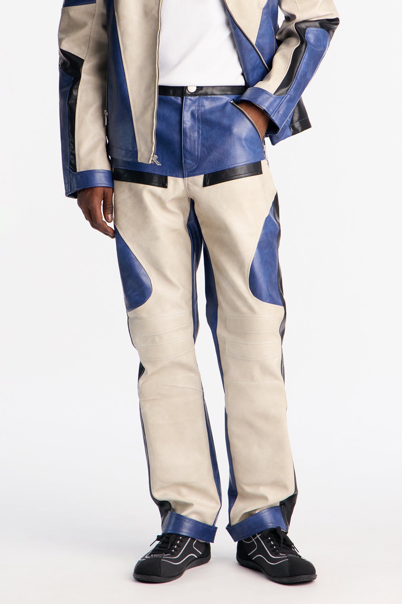 Slim Ignition Paneled Faux Leather Moto Pant - Blue/combo