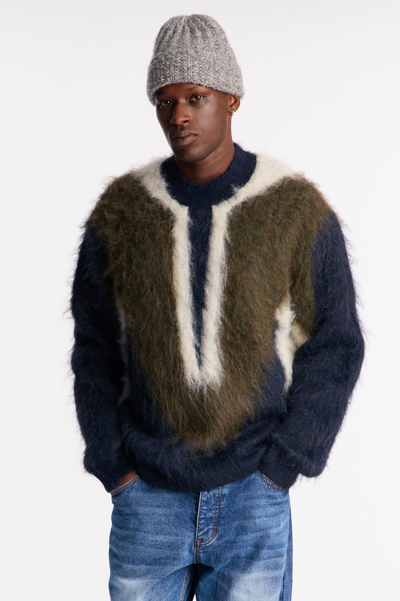 Luxury Mock Neck Sweater - Navy/combo