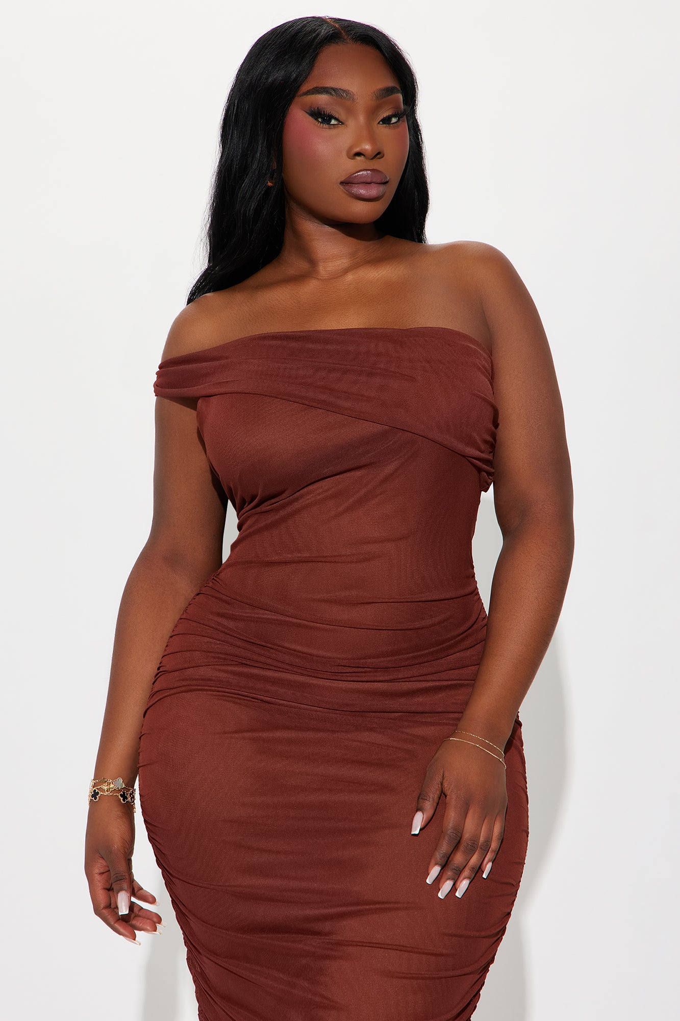 Real Legacy Mesh Midi Dress - Brown