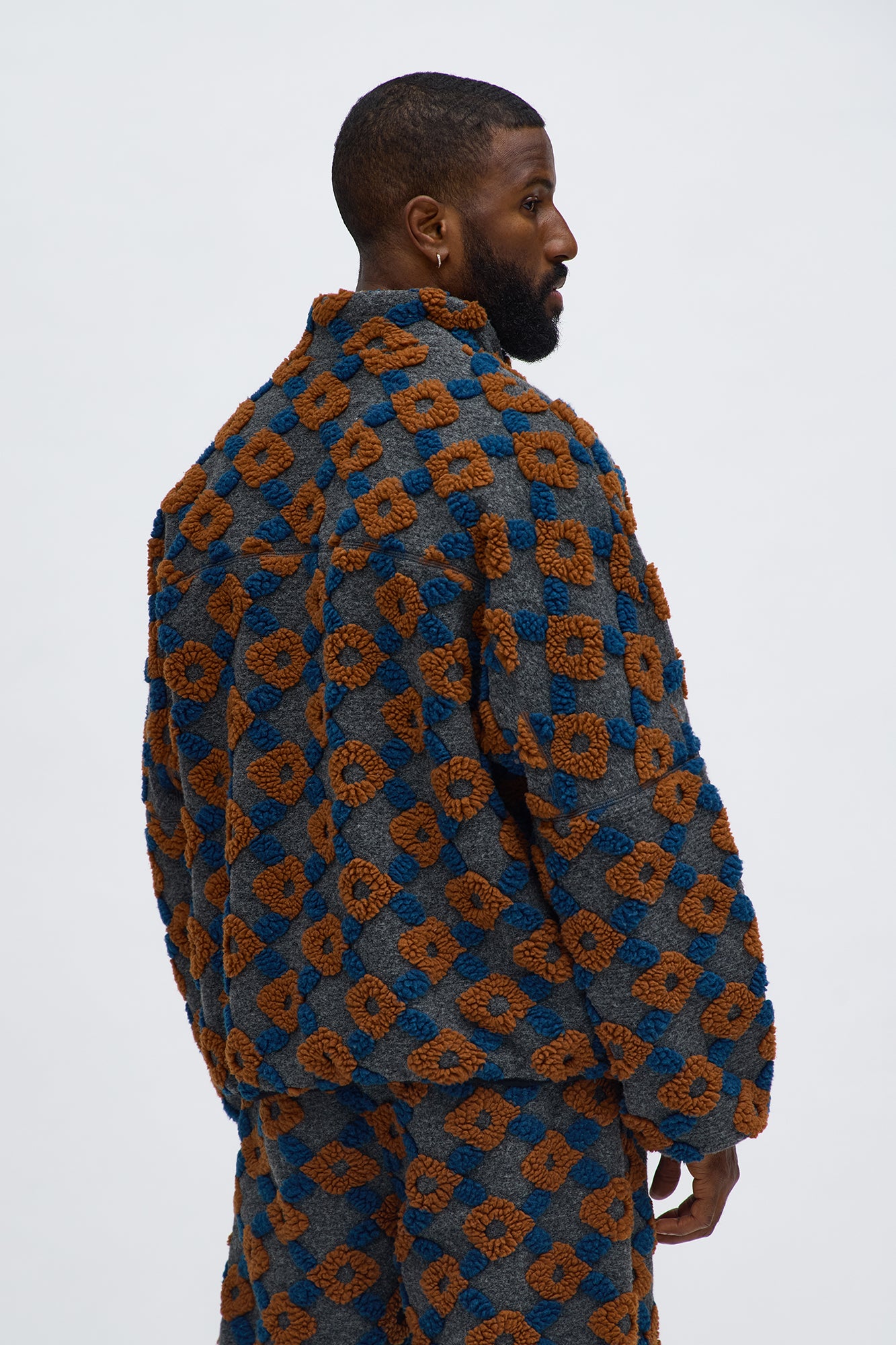 Oversized Floral Sherpa Zip Jacket - Grey