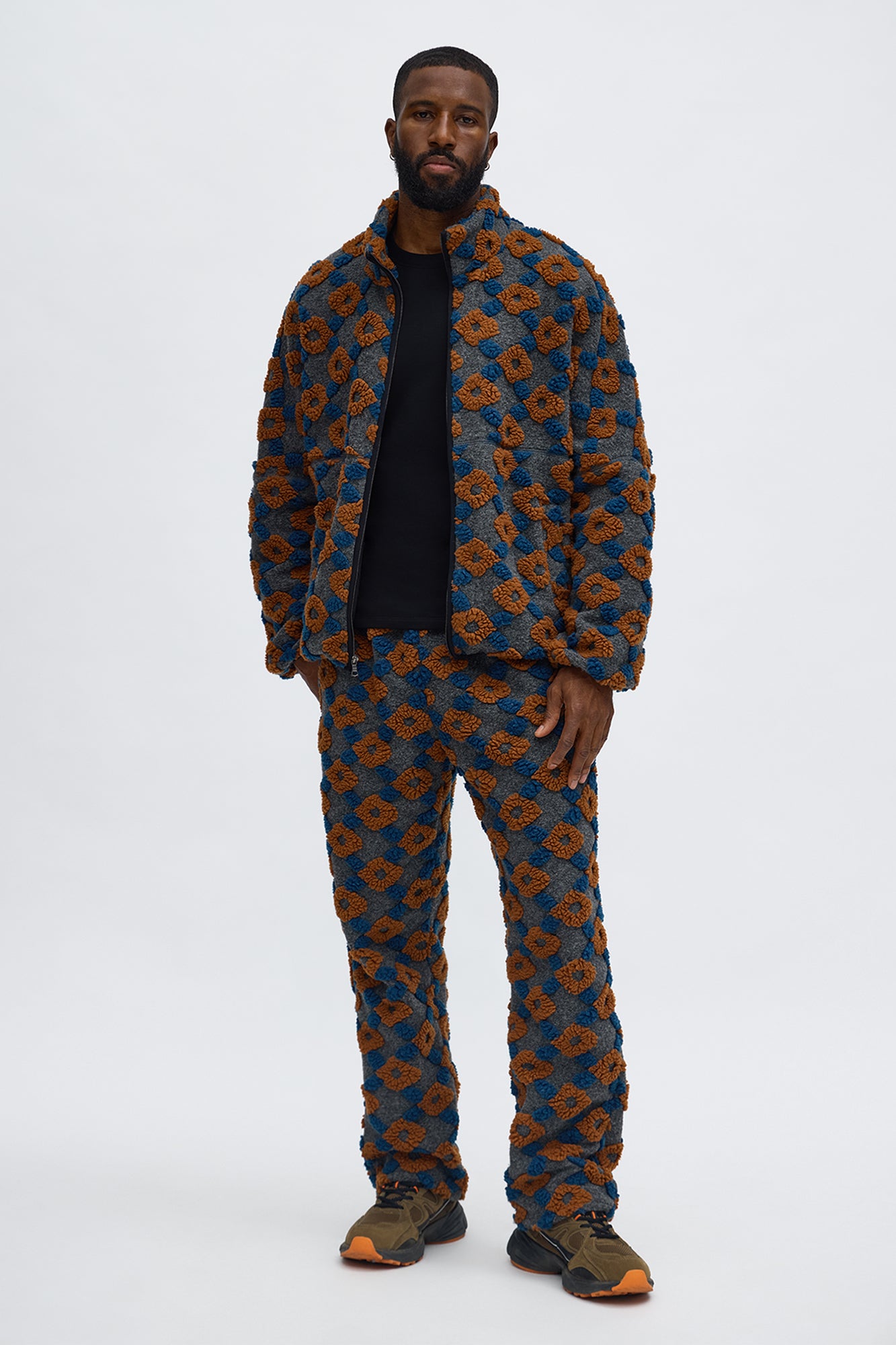 Straight Floral Sherpa Pant - Grey