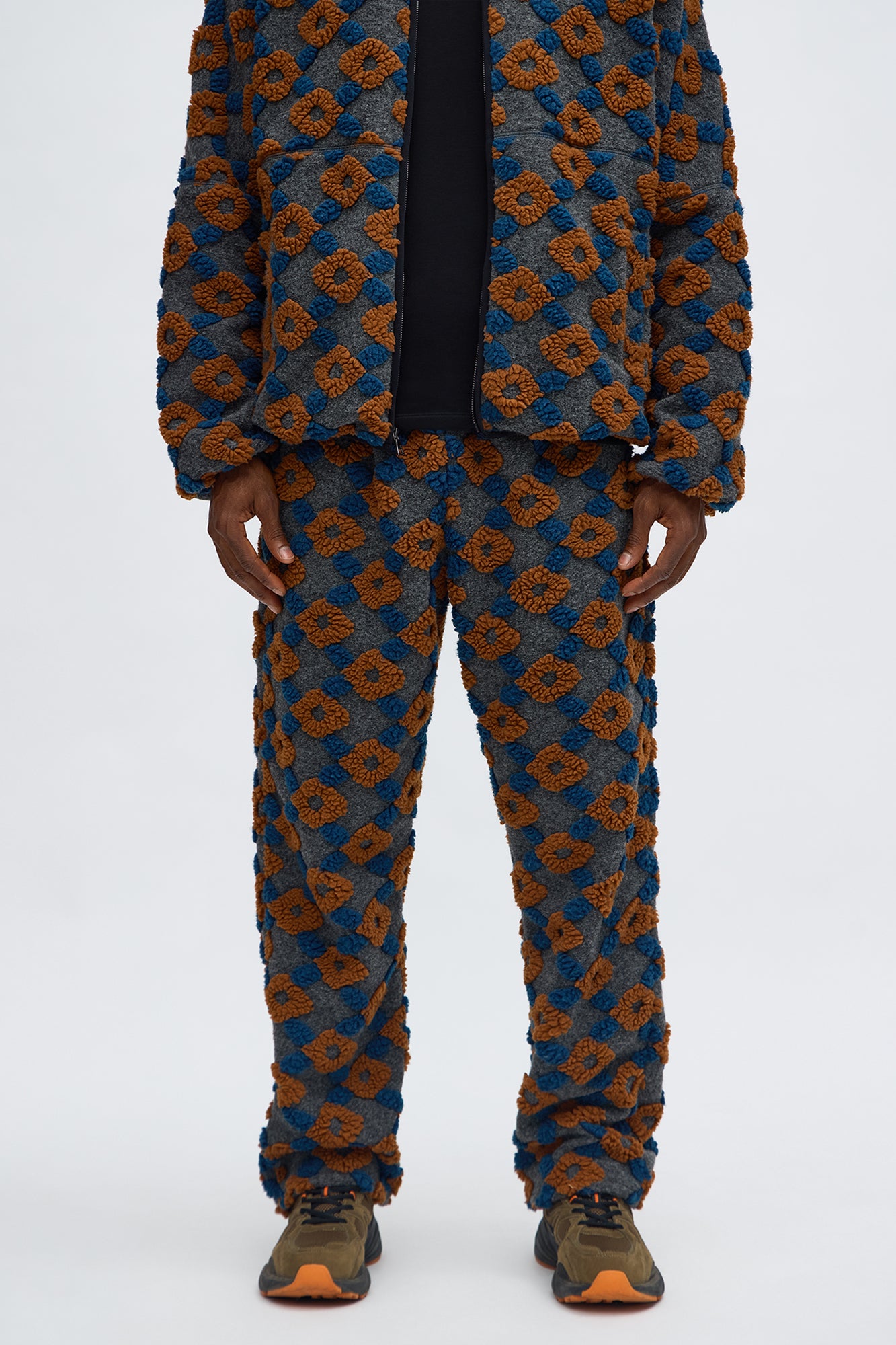 Straight Floral Sherpa Pant - Grey