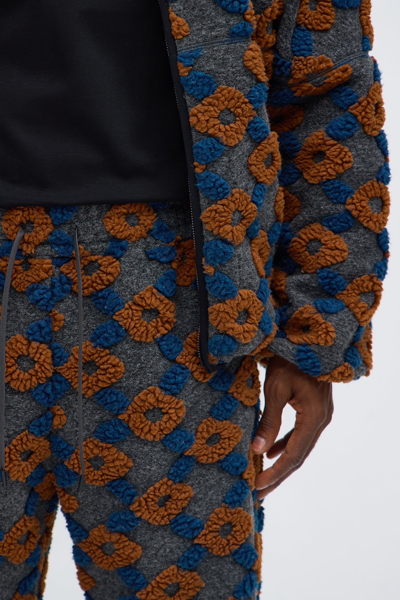 Straight Floral Sherpa Pant - Grey