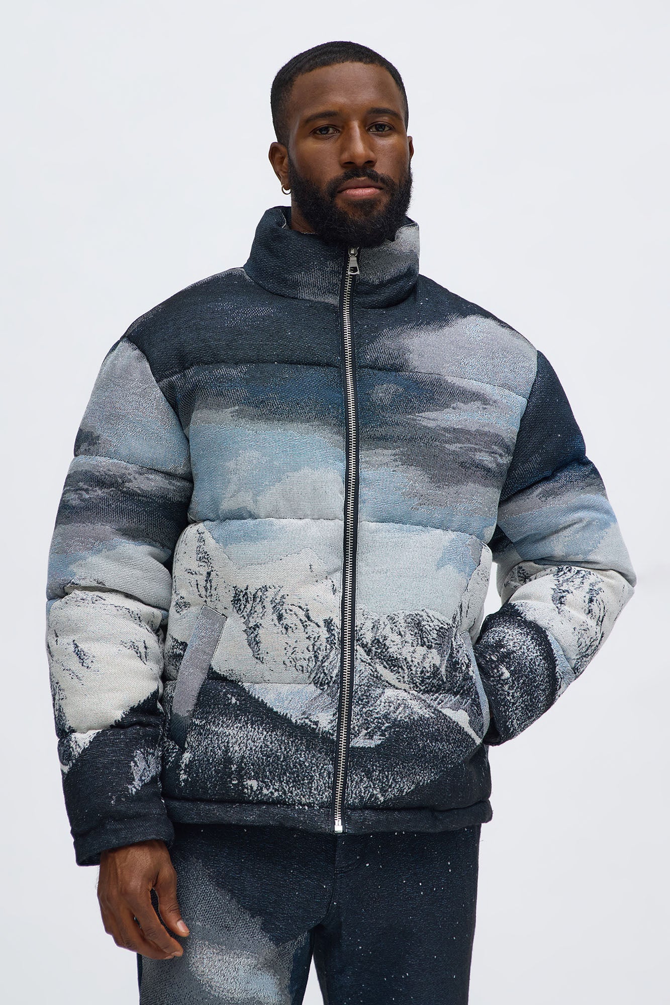 Cabin Escape Tapestry Puffer Jacket - Navy