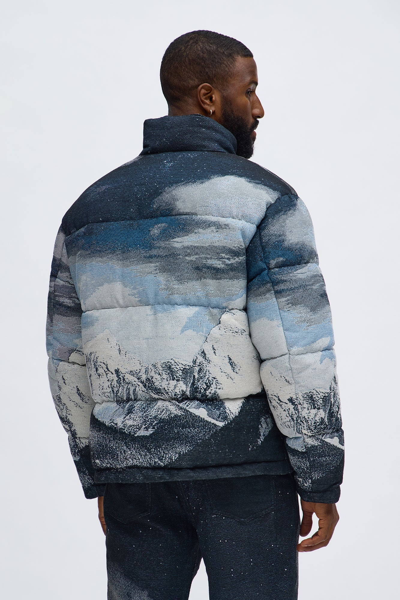 Cabin Escape Tapestry Puffer Jacket - Navy