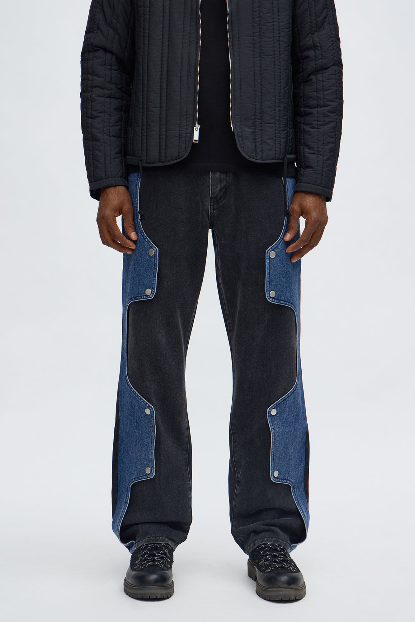 Straight Snap Contrast Jean - Black/Blue