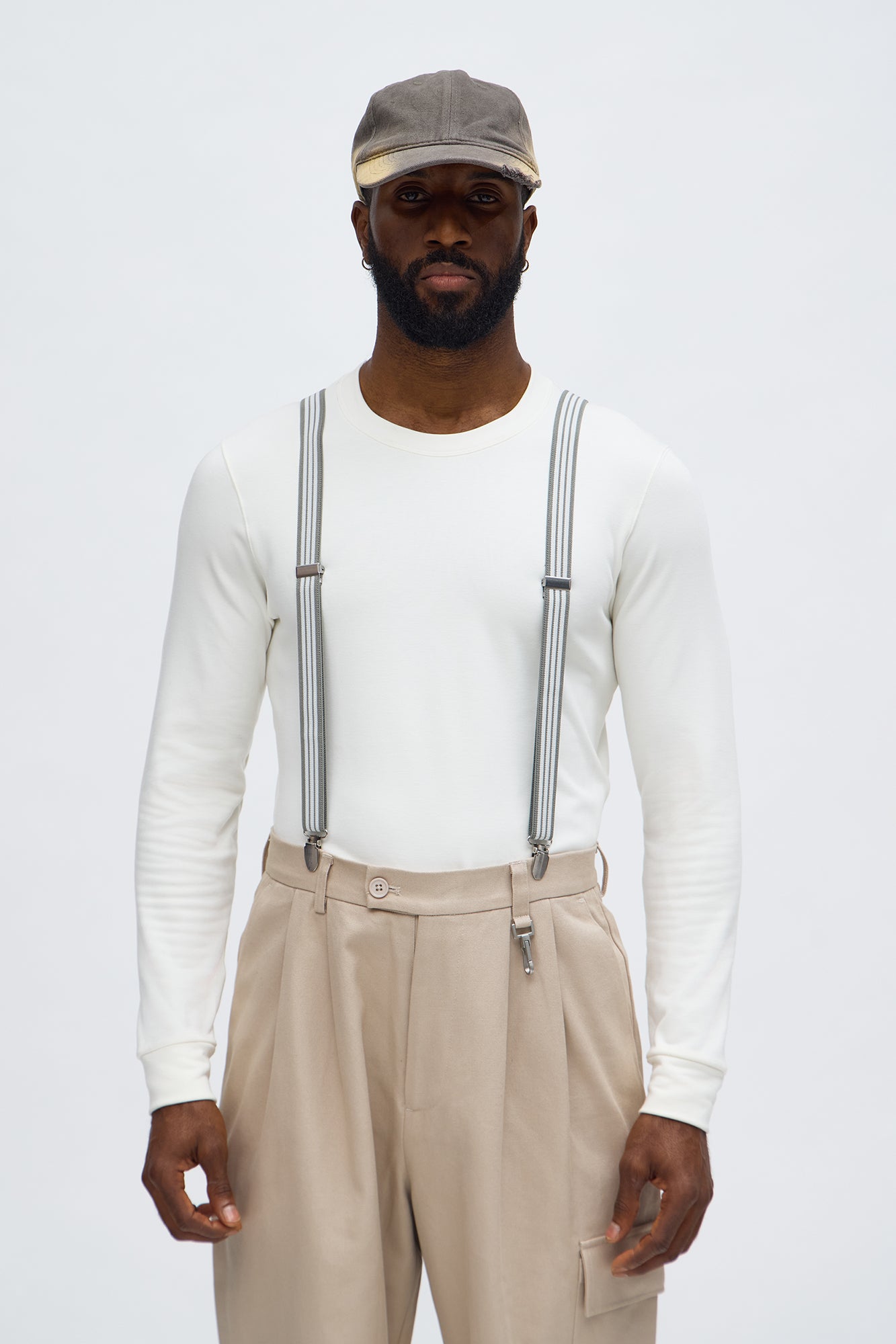 Striped Stretch Fit Adjustable Suspenders - Grey/combo