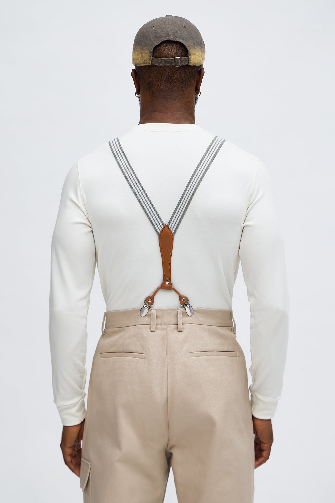 Striped Stretch Fit Adjustable Suspenders - Grey/combo