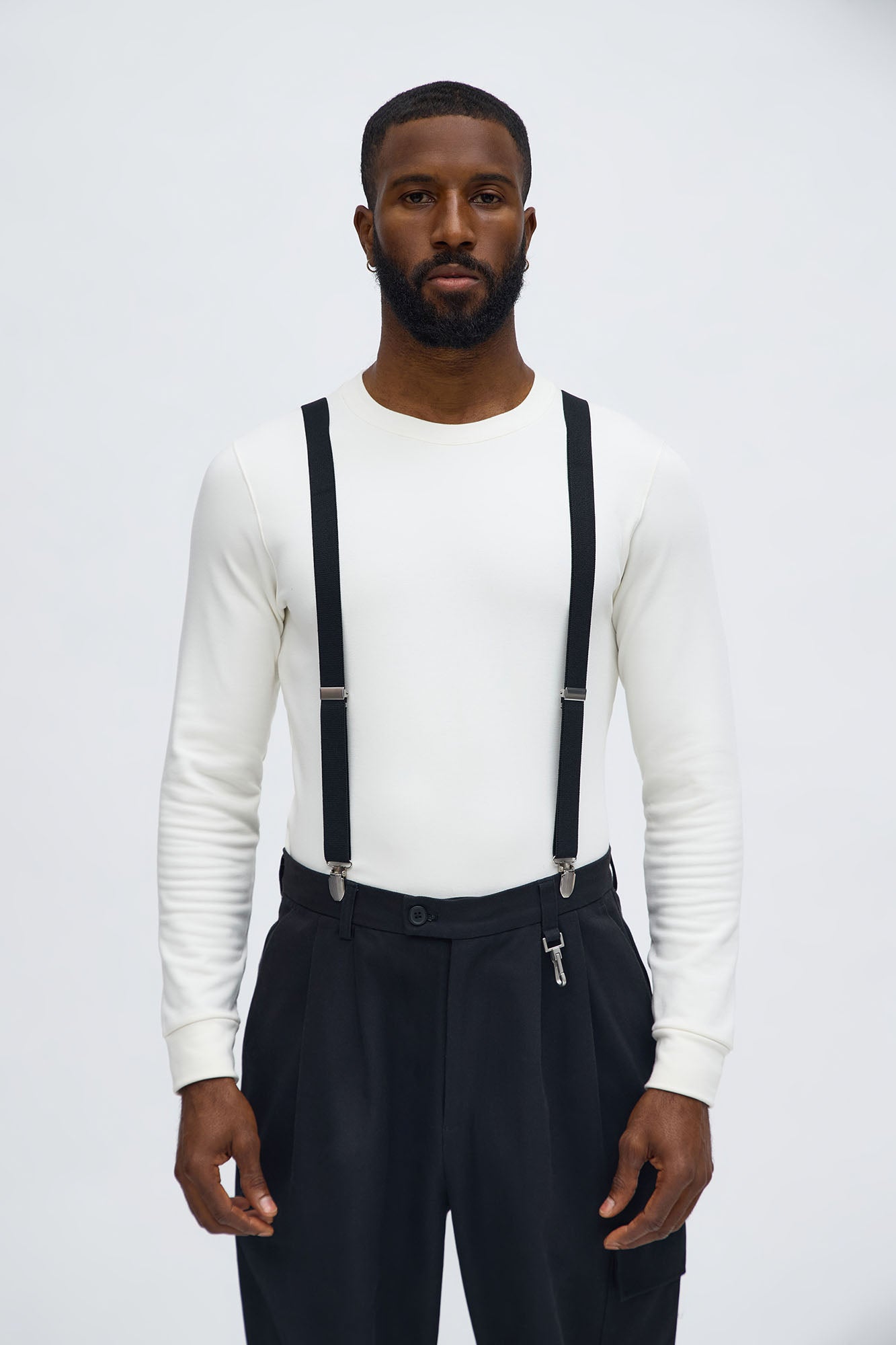 Solid Stretch Fit Adjustable Suspenders - Black