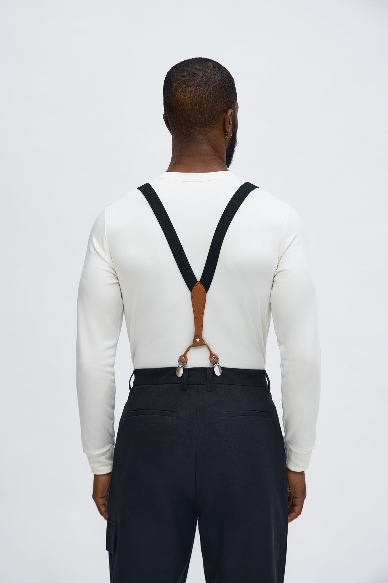 Solid Stretch Fit Adjustable Suspenders - Black