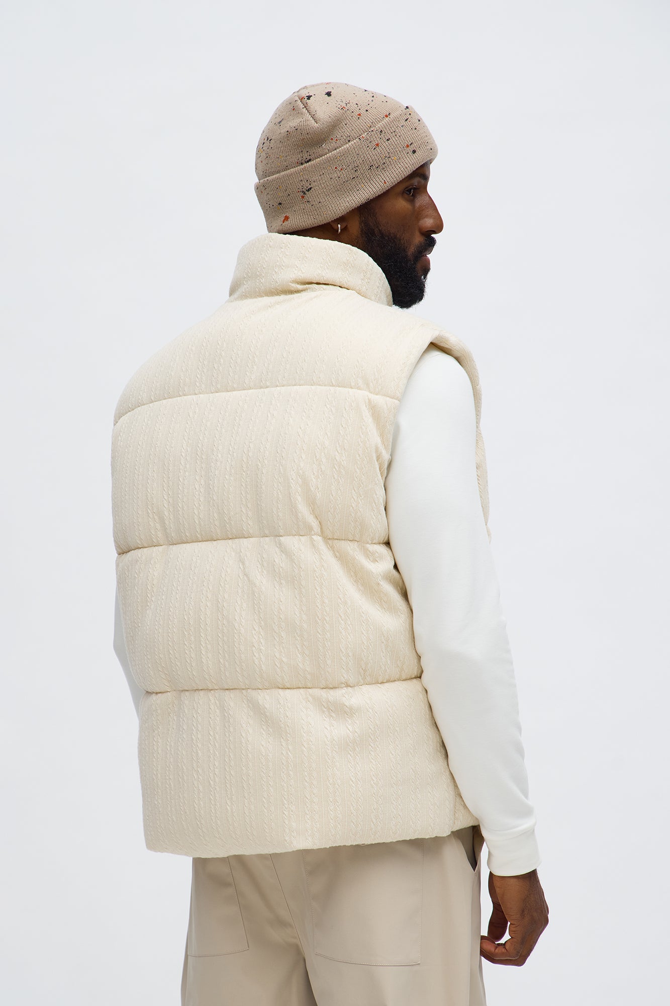 Textured Cable Knit Puffer Vest - Cream