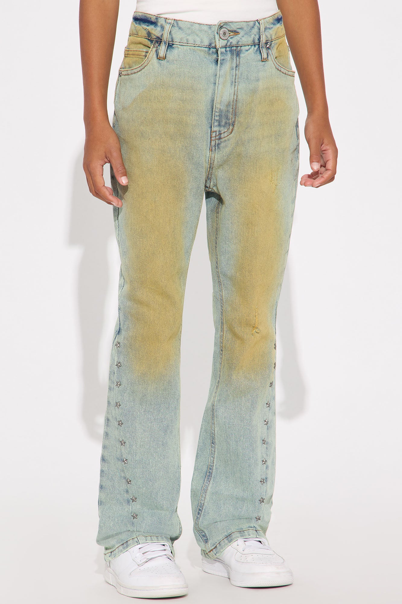 Mini Stacked Skinny Flare Star Of The Show Studded Jean - Vintage Blue Wash