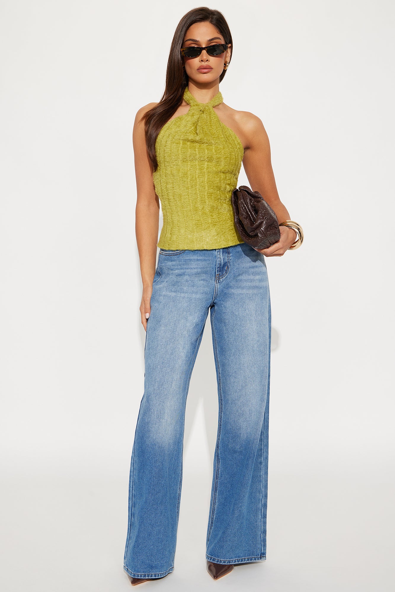 Gypsy Fuzzy Sweater Halter Top - Chartreuse