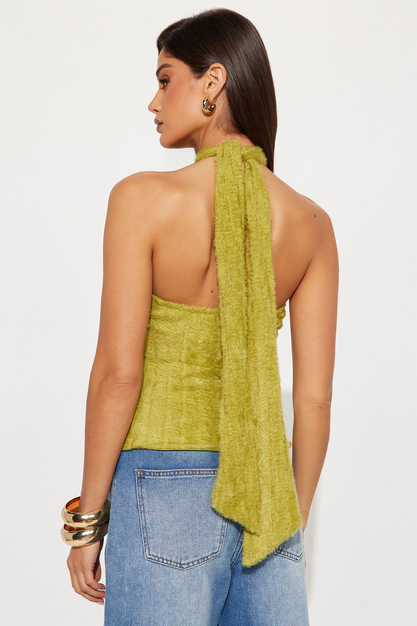 Gypsy Fuzzy Sweater Halter Top - Chartreuse