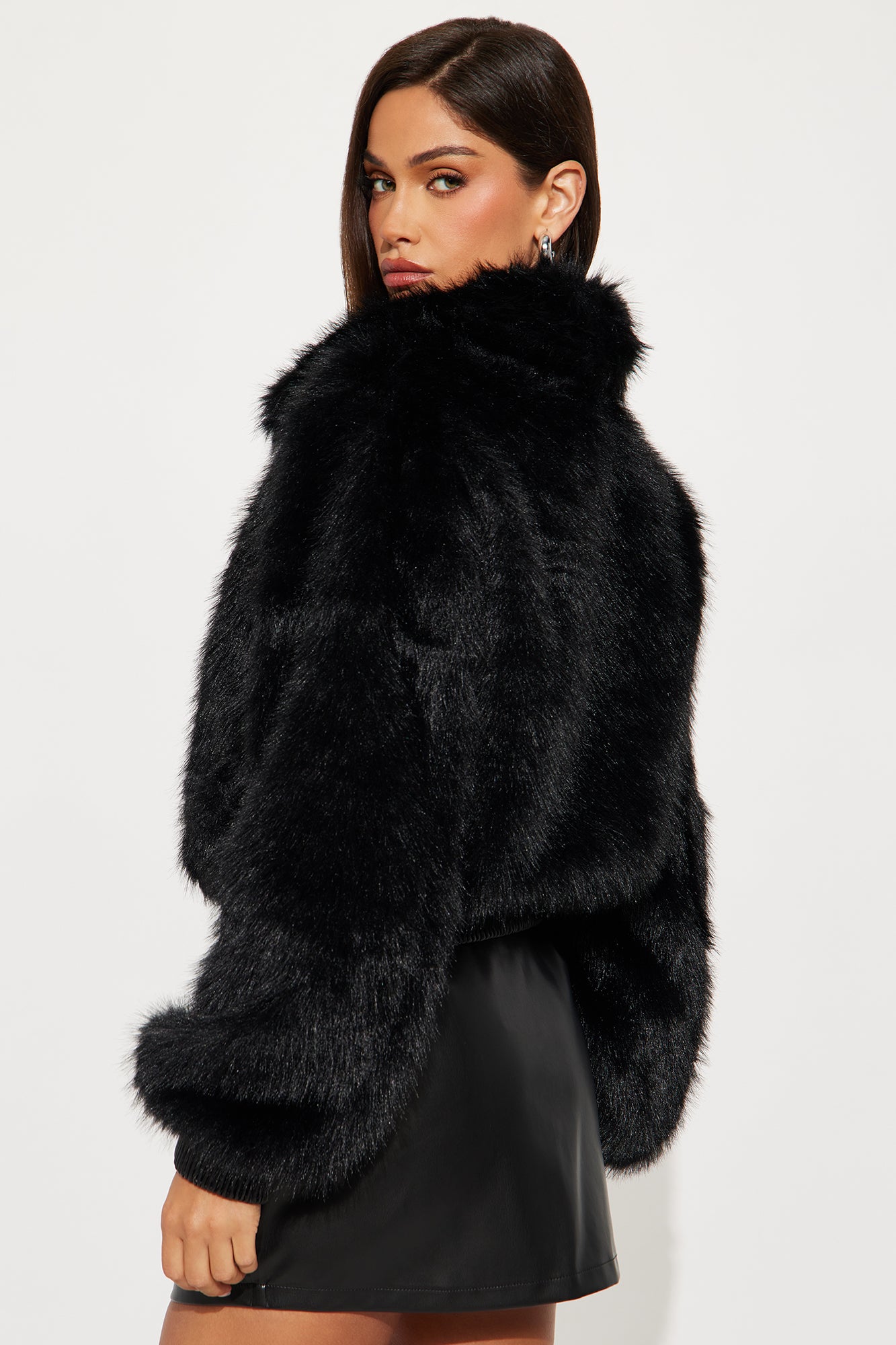 Styled Energy Faux Fur Mini Skirt Set - Black