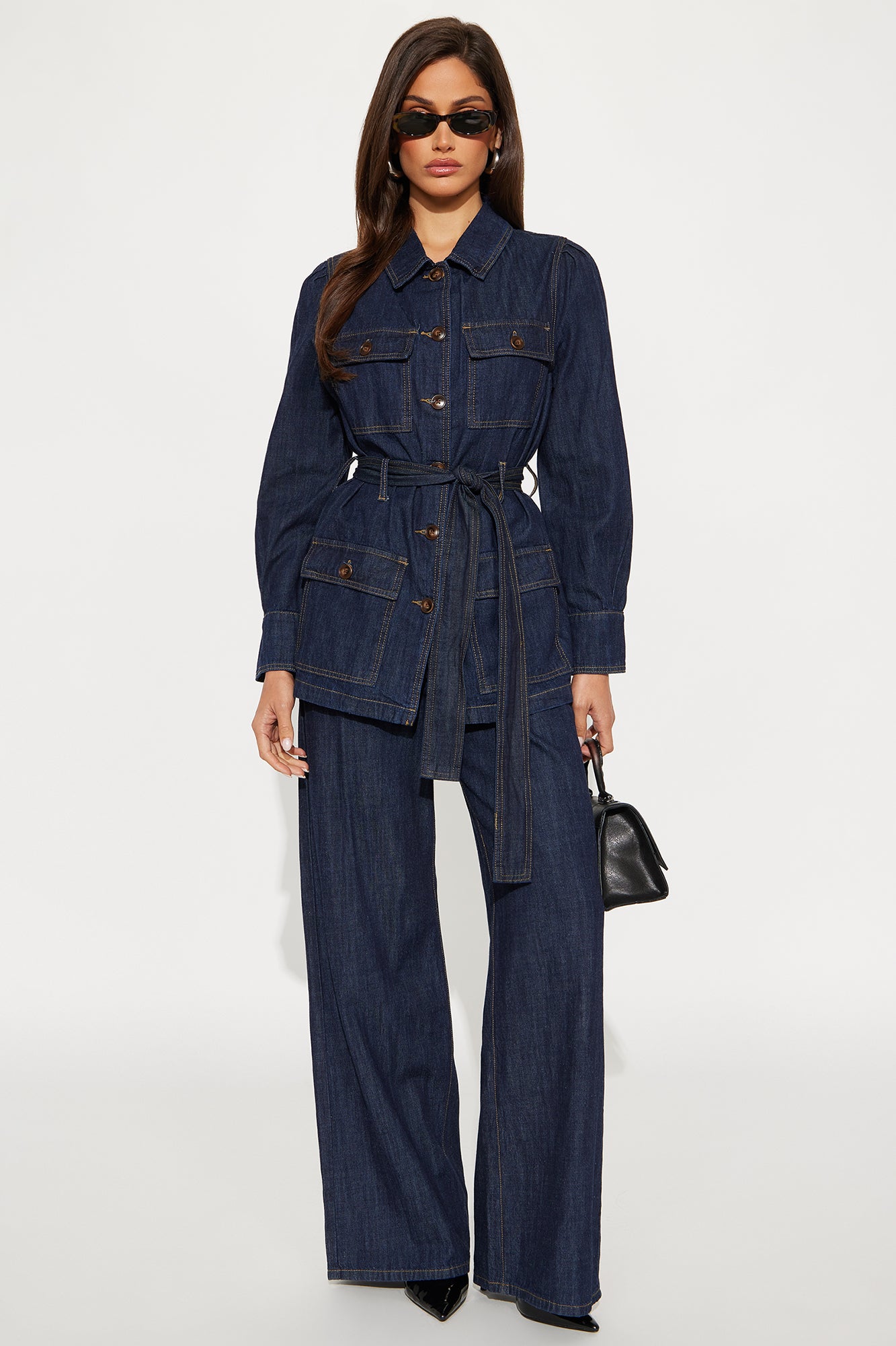 Patricia Puff Sleeve Denim Pant Set - Dark Wash
