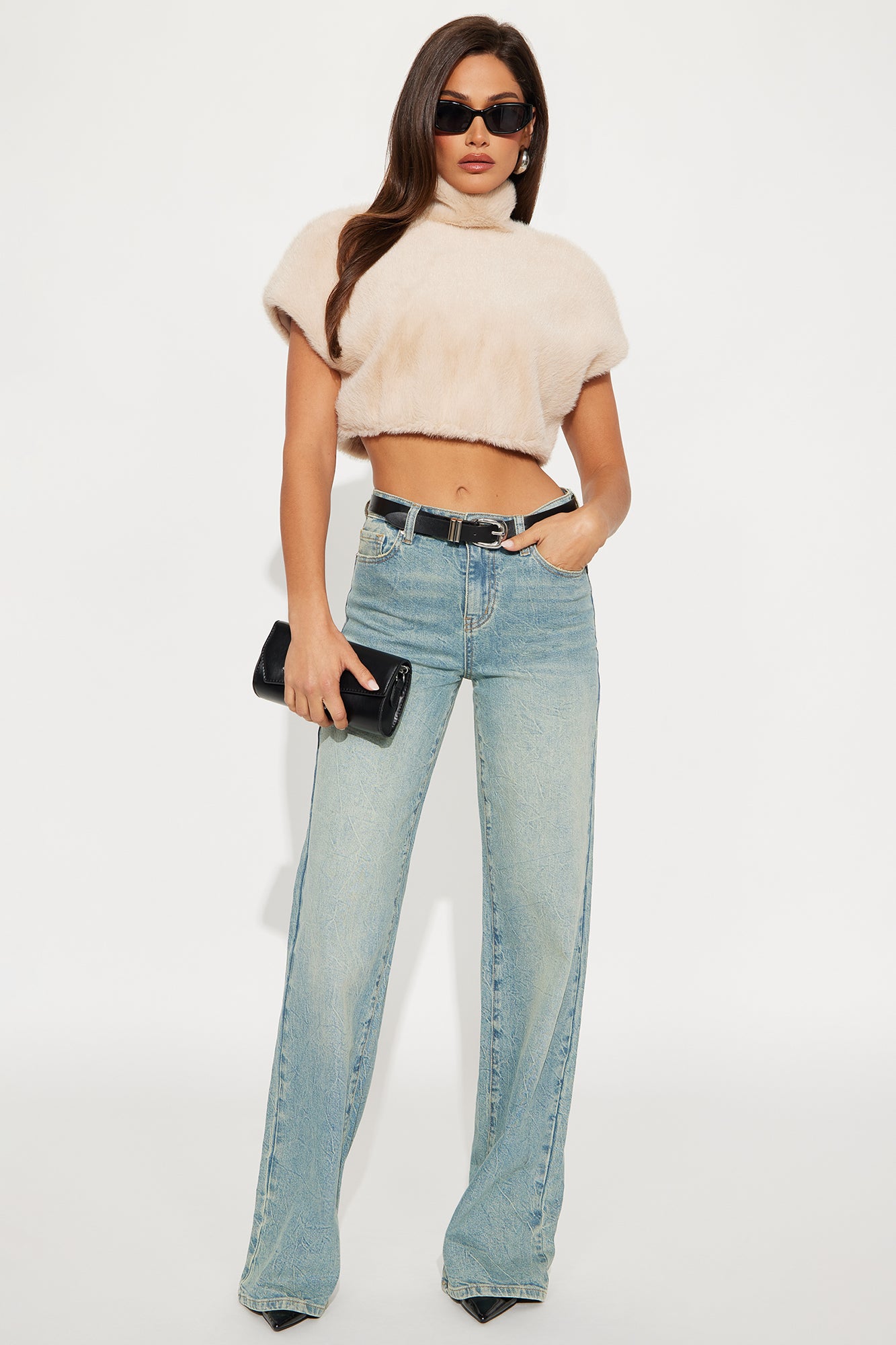 Fluff It Up Faux Fur Cropped Top - Beige
