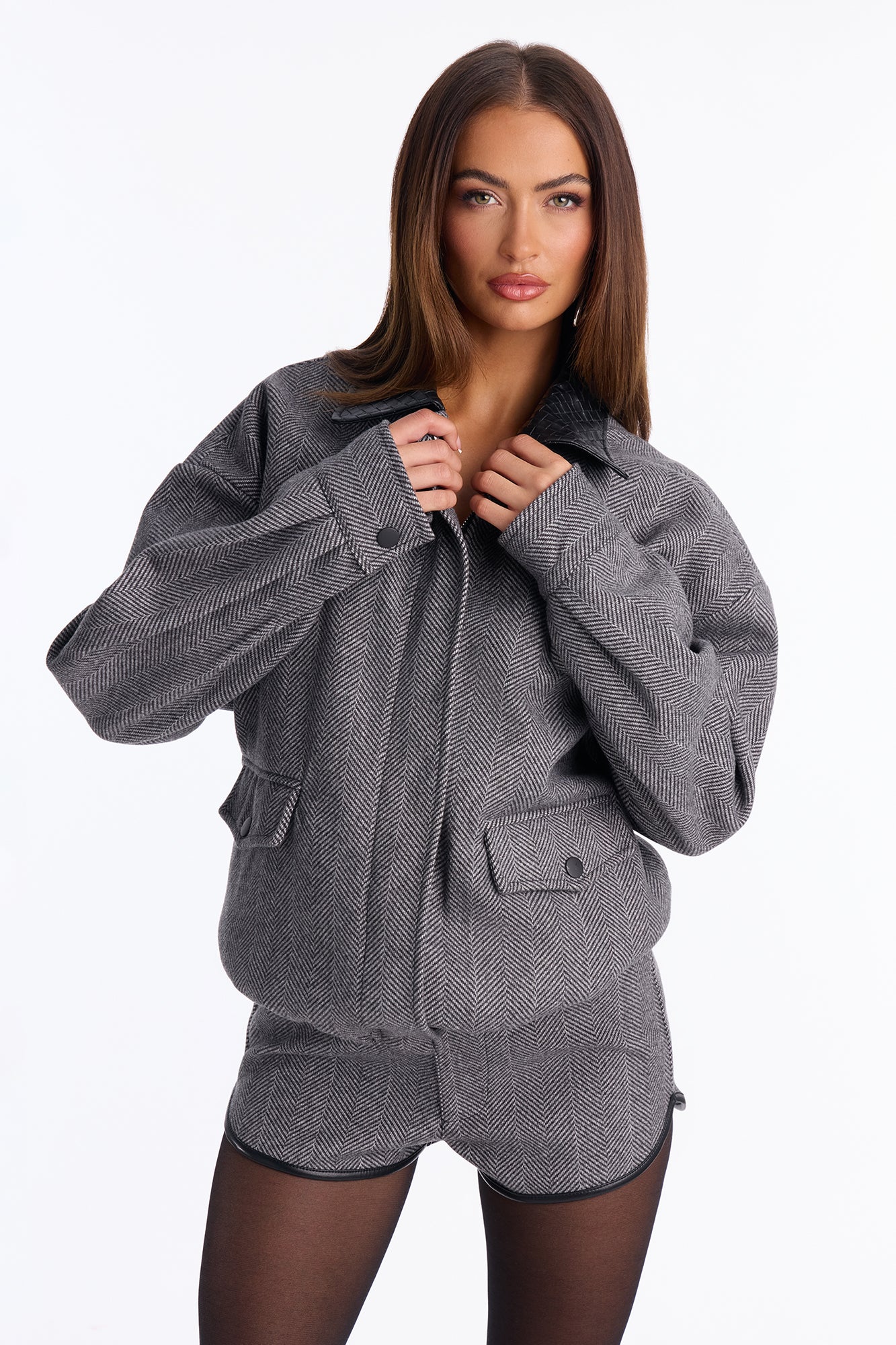 Halsey Crepe Herringbone Jacket - Black/combo