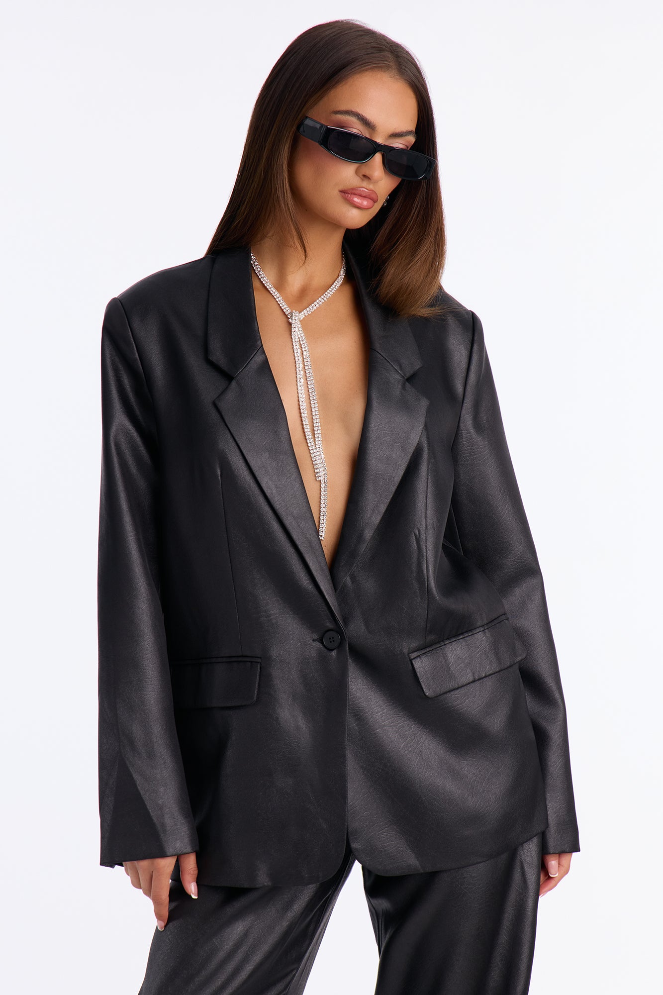 Anaya Bold Shoulder Straight Leg Pant Set - Black