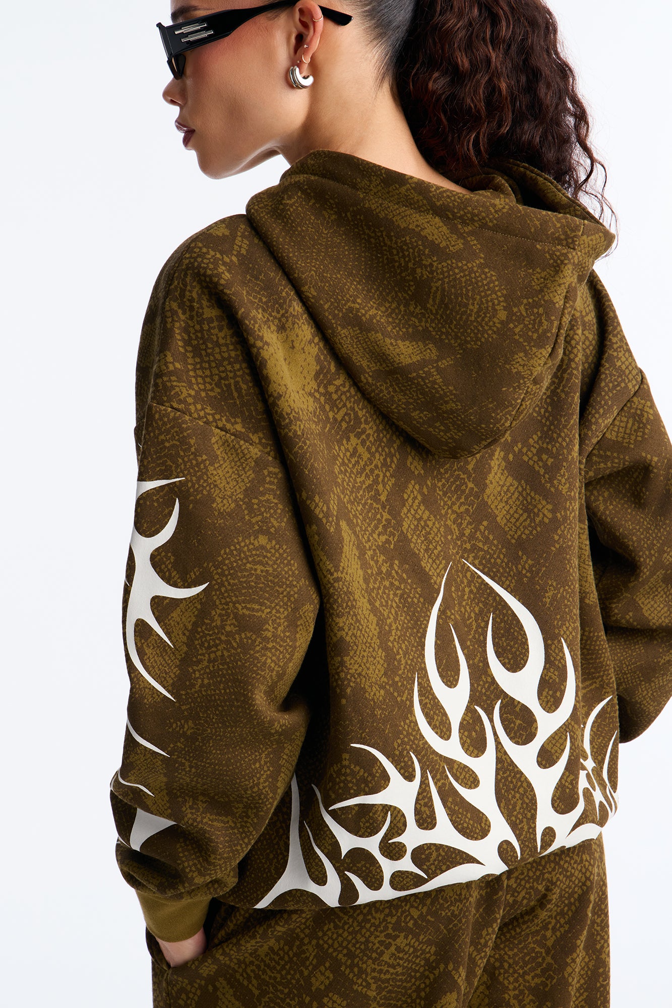 Synthia Snake Fleece Pant Set - Olive